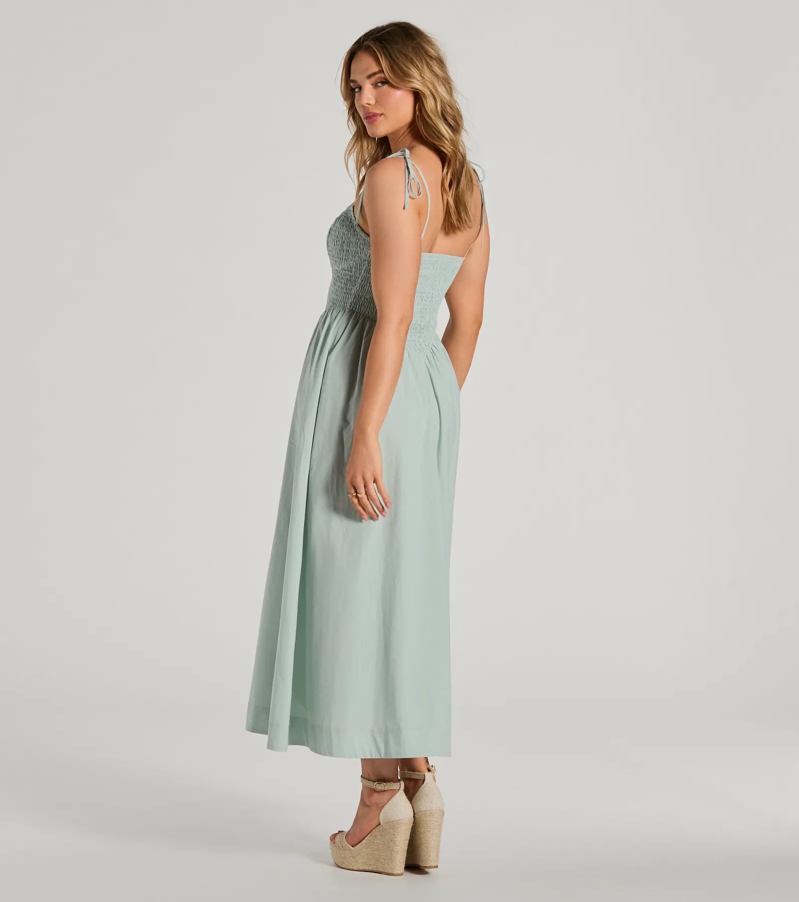 Premium V-Neck Smocked A-Line Midi Dress - Ultimate Style for Every Occasion