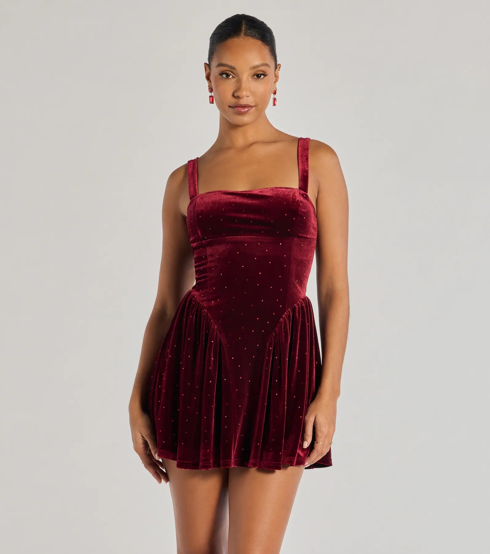 Ultimate Glamour Rhinestone Velvet Skater Dress - Premium Sparkle Edition