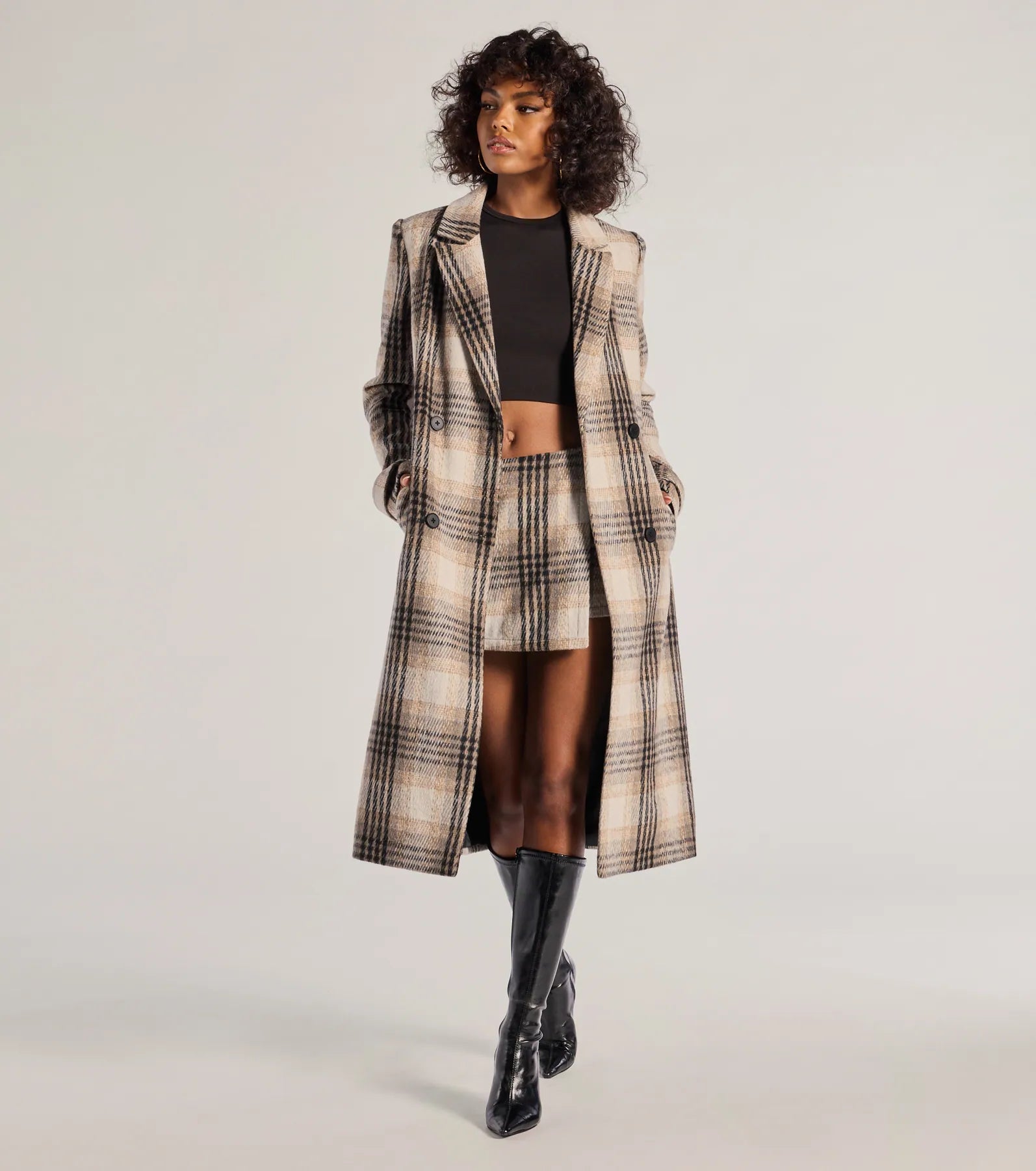 Premium Classic Charm Plaid Trench Coat - Timeless Elegance