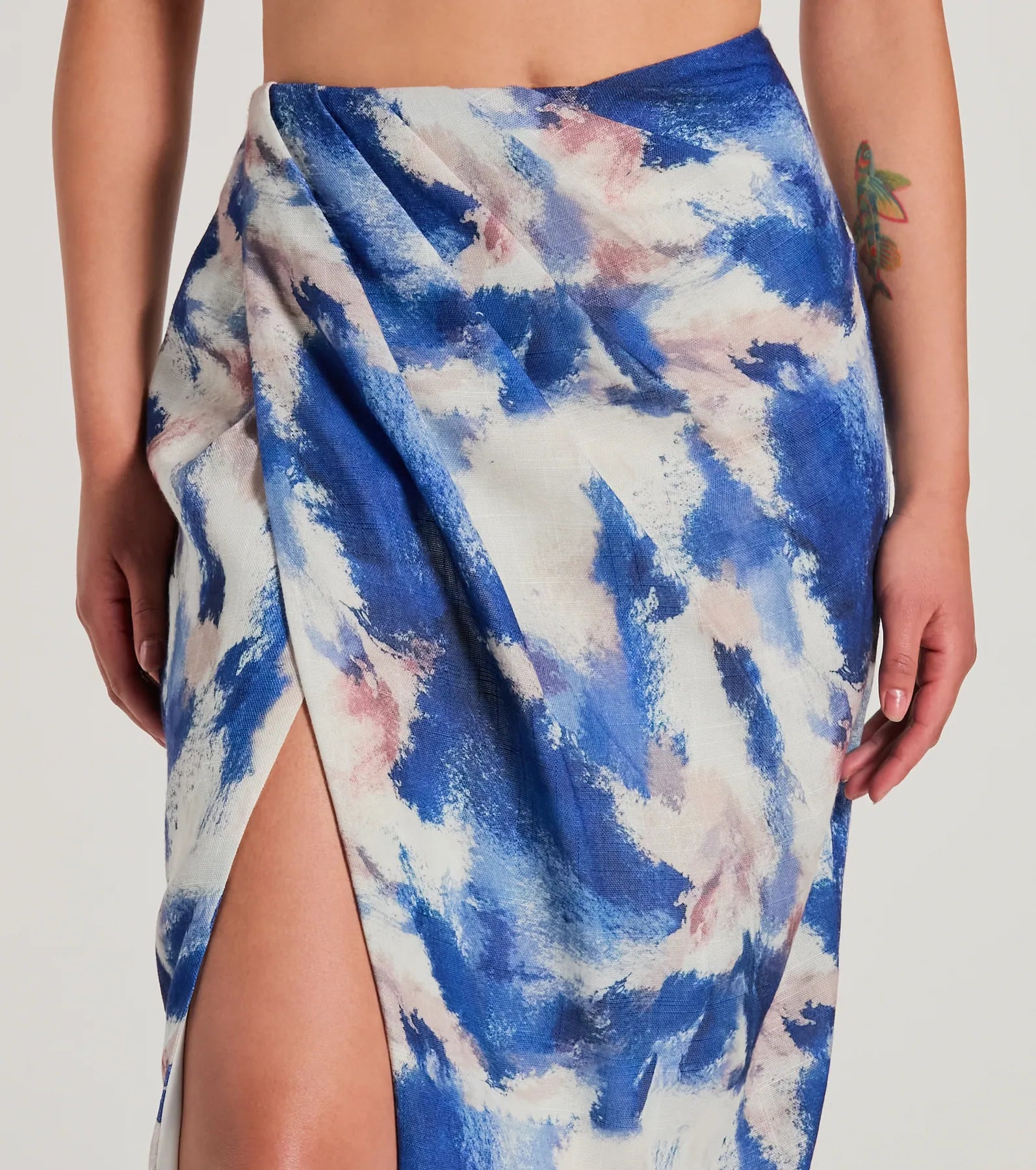 Ultimate Chic Muse Watercolor Wrap-Slit Midi Skirt - Premium Style