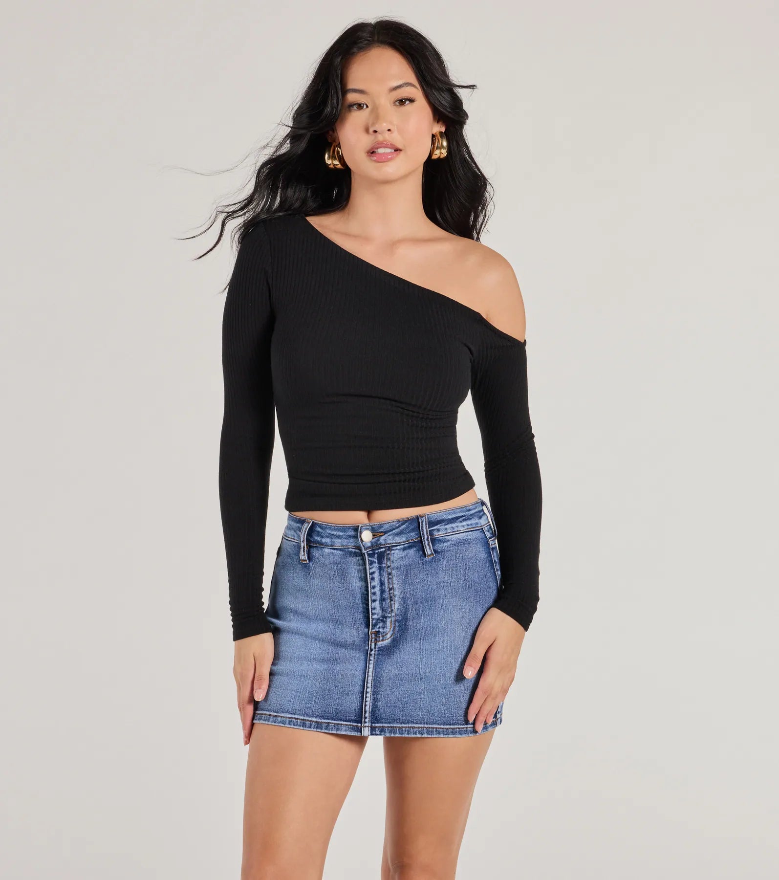 Premium Cozy Trend Hacci Knit Off-Shoulder Long Sleeve Top