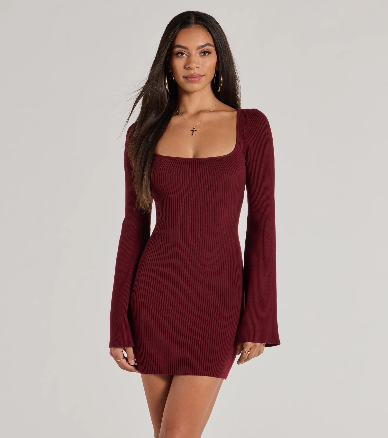 Ultimate Seasonal Ribbed Knit Bell Sleeve Mini Dress