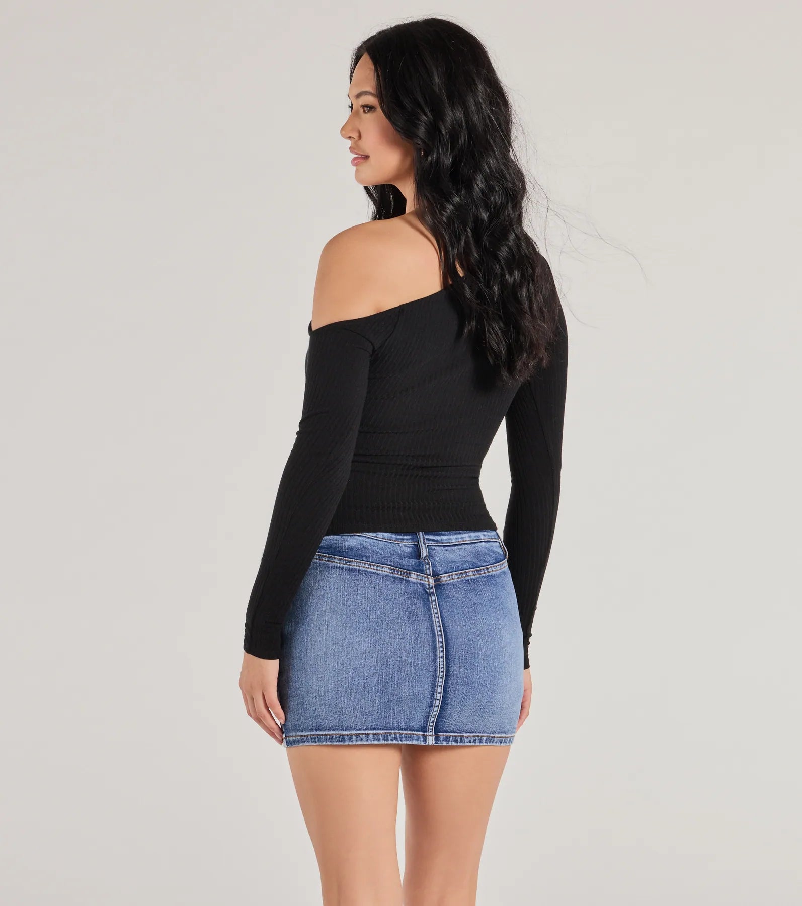 Premium Cozy Trend Hacci Knit Off-Shoulder Long Sleeve Top