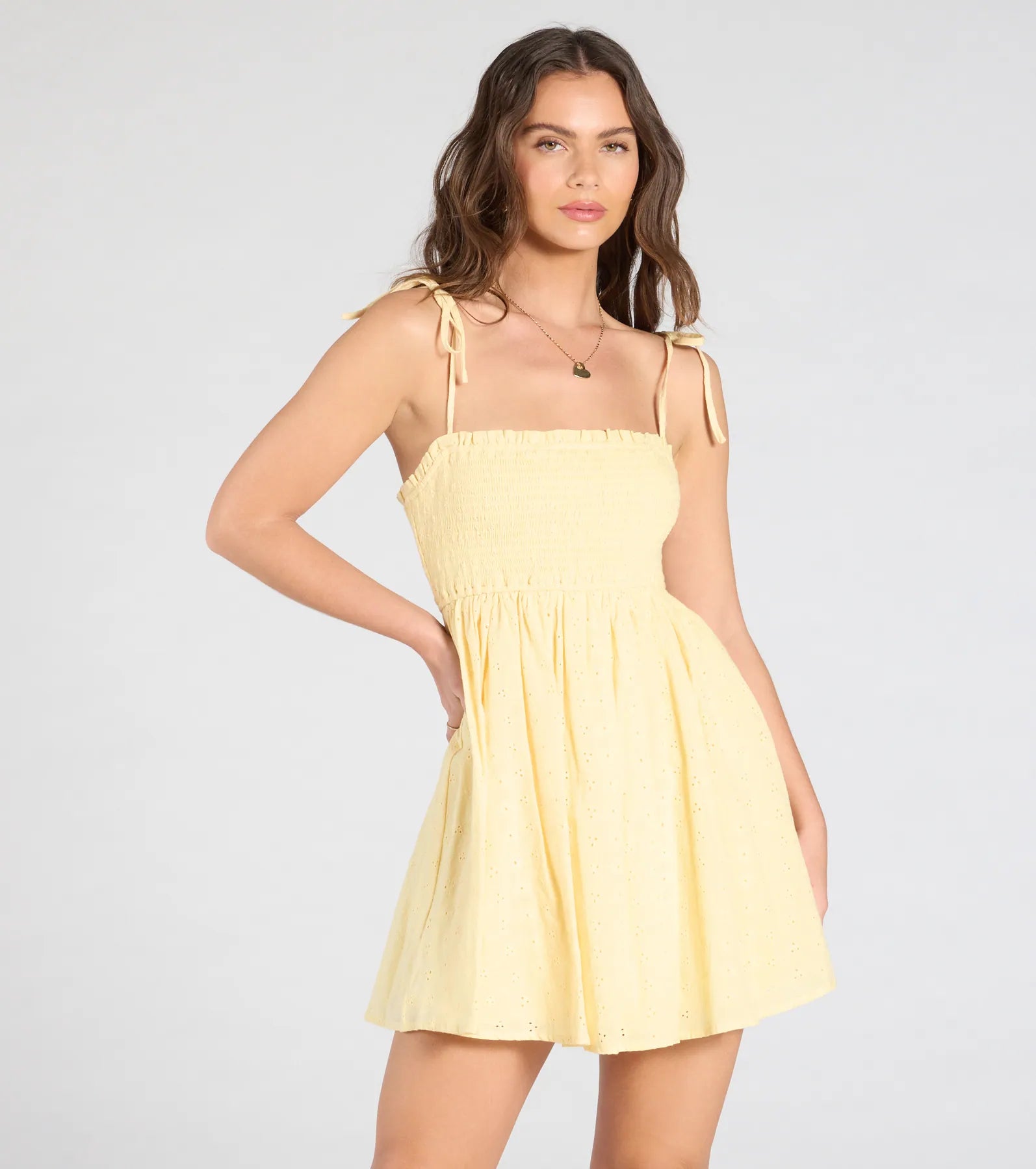 Ultimate Sunny Tones Smocked Eyelet Skater Dress