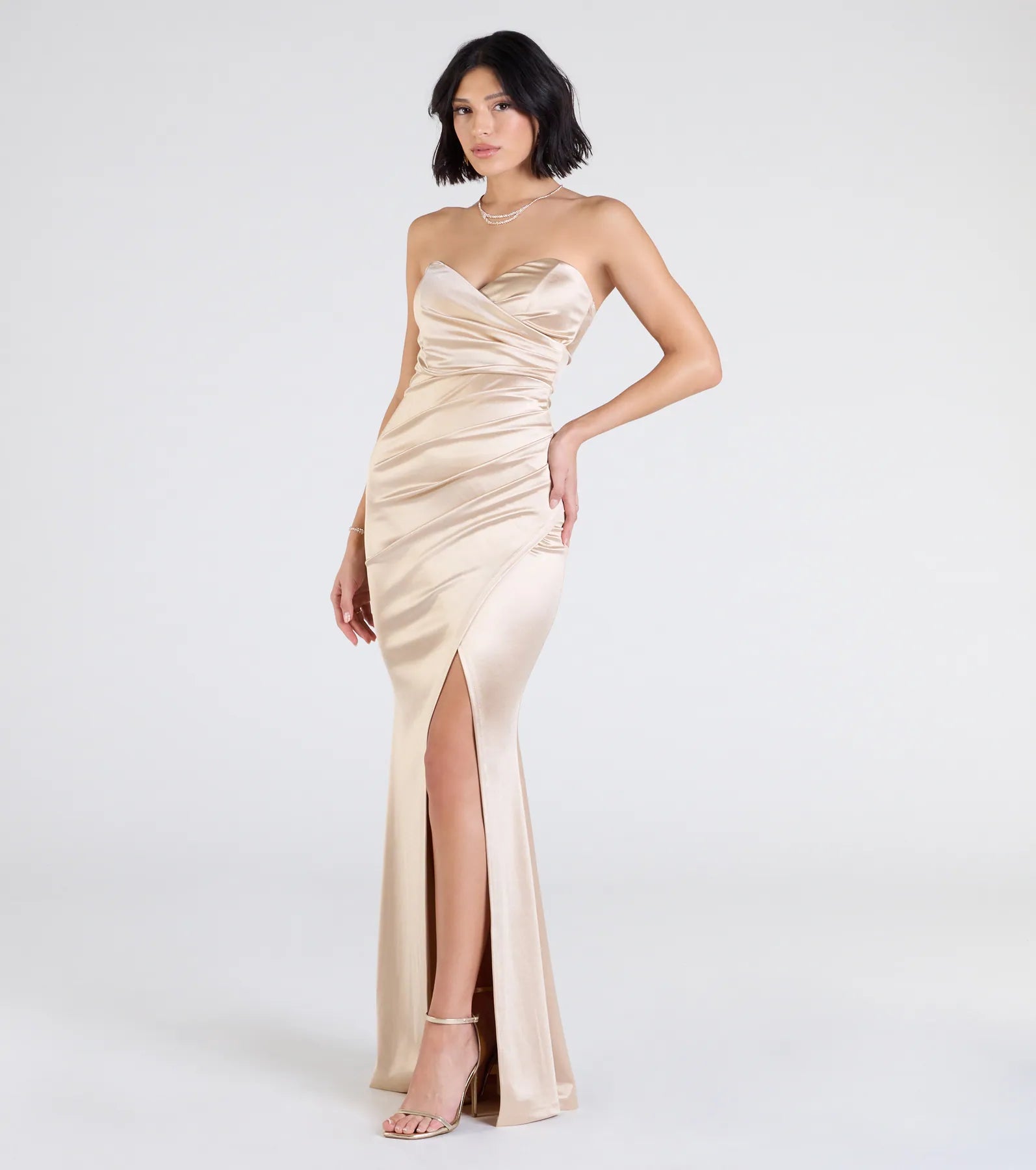 Premium Olive Strapless Mermaid Gown with High Slit