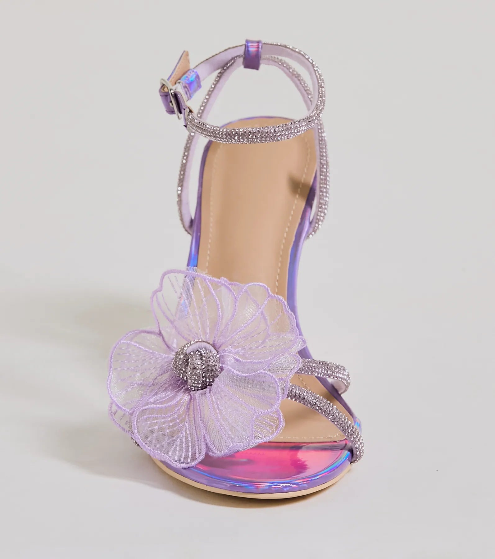 Premium Glamour Organza Flower Metallic Heels - Ultimate Style Statement