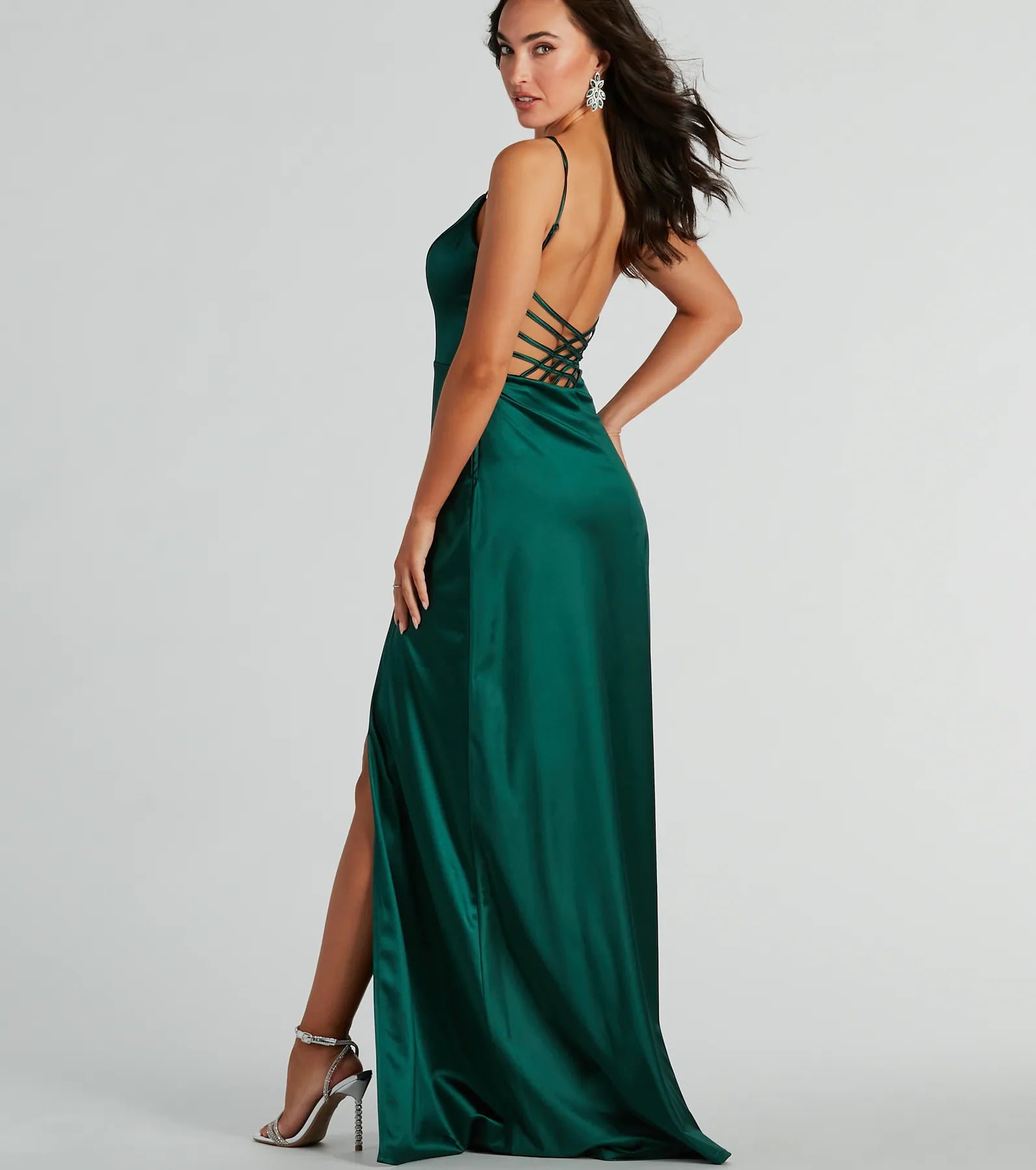 Premium Ansley V-Neck Lattice Satin Formal Gown