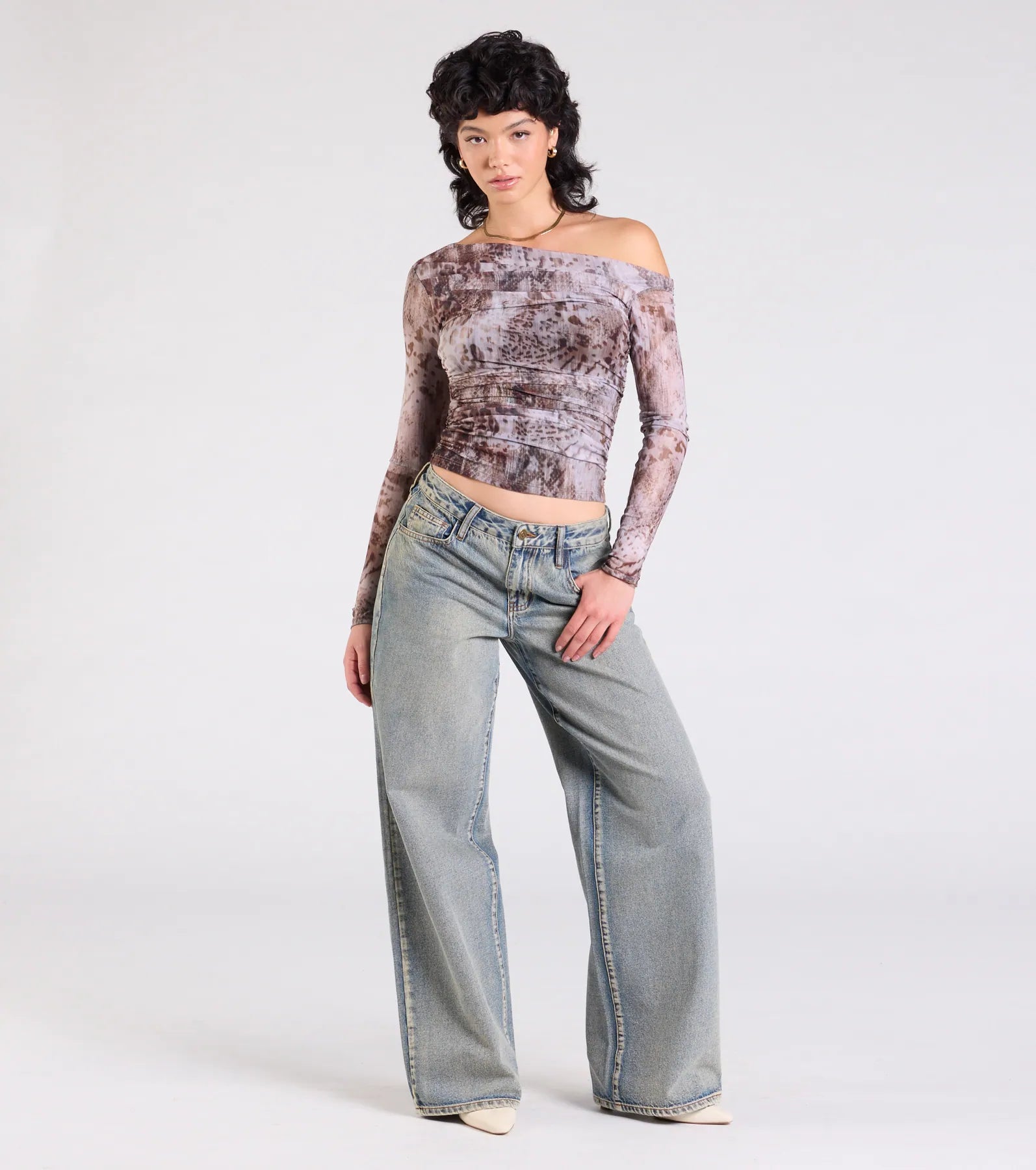 Premium Abstract Print Crop Top - Wildly Chic Long Sleeve