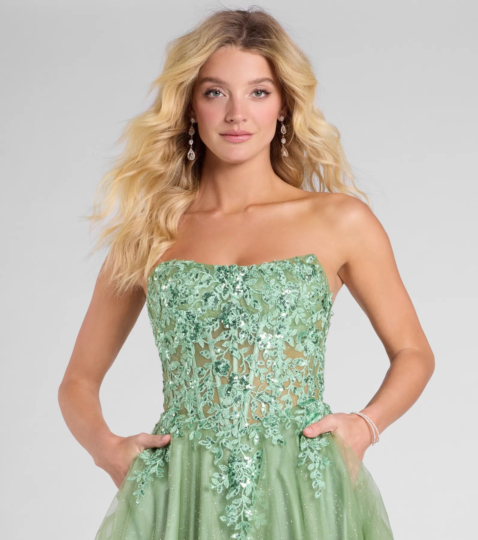 Ultimate Petra Glitter Tulle Gown with Floral Applique