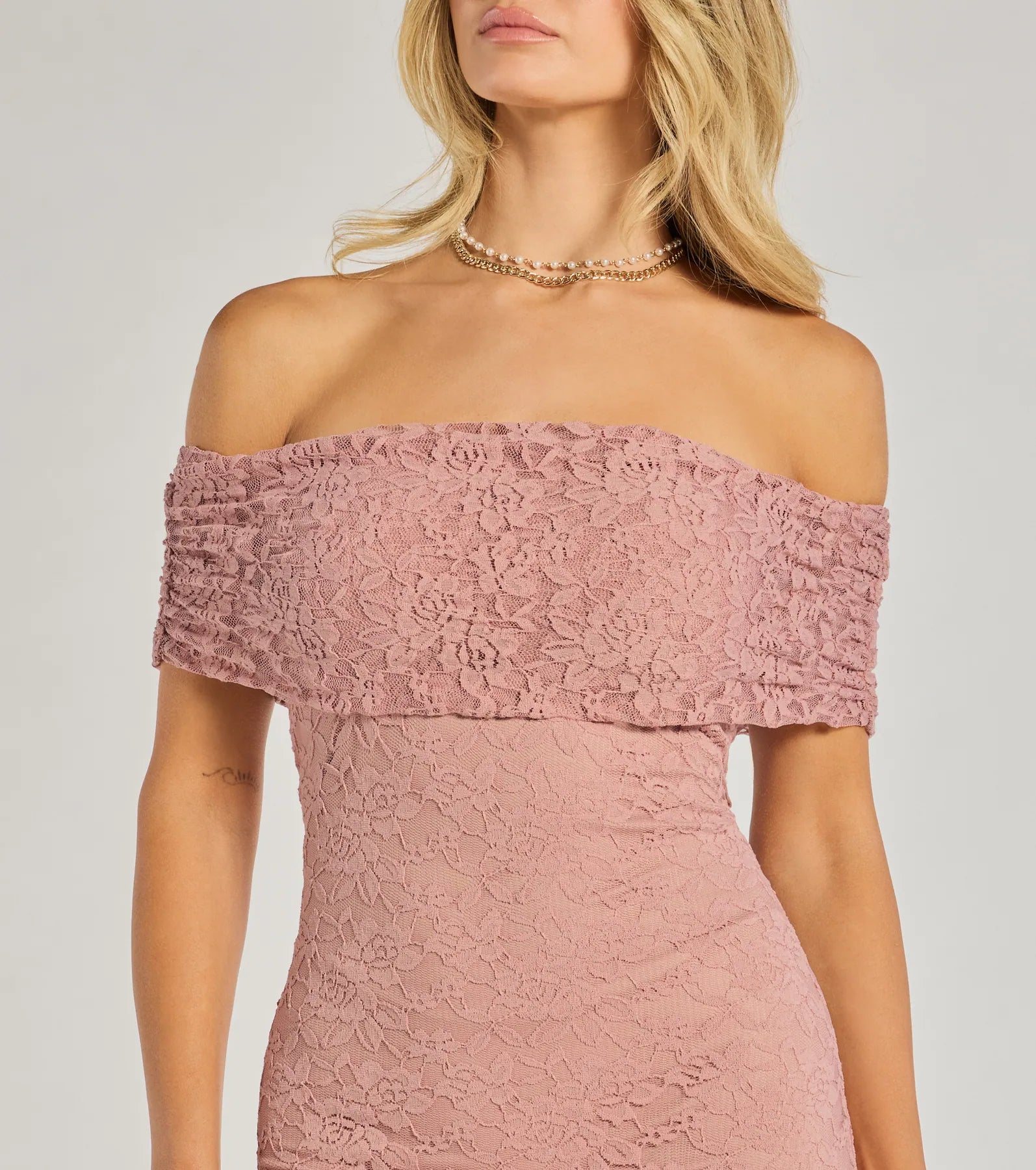 Ultimate Romantic Lace Off-The-Shoulder Midi Dress