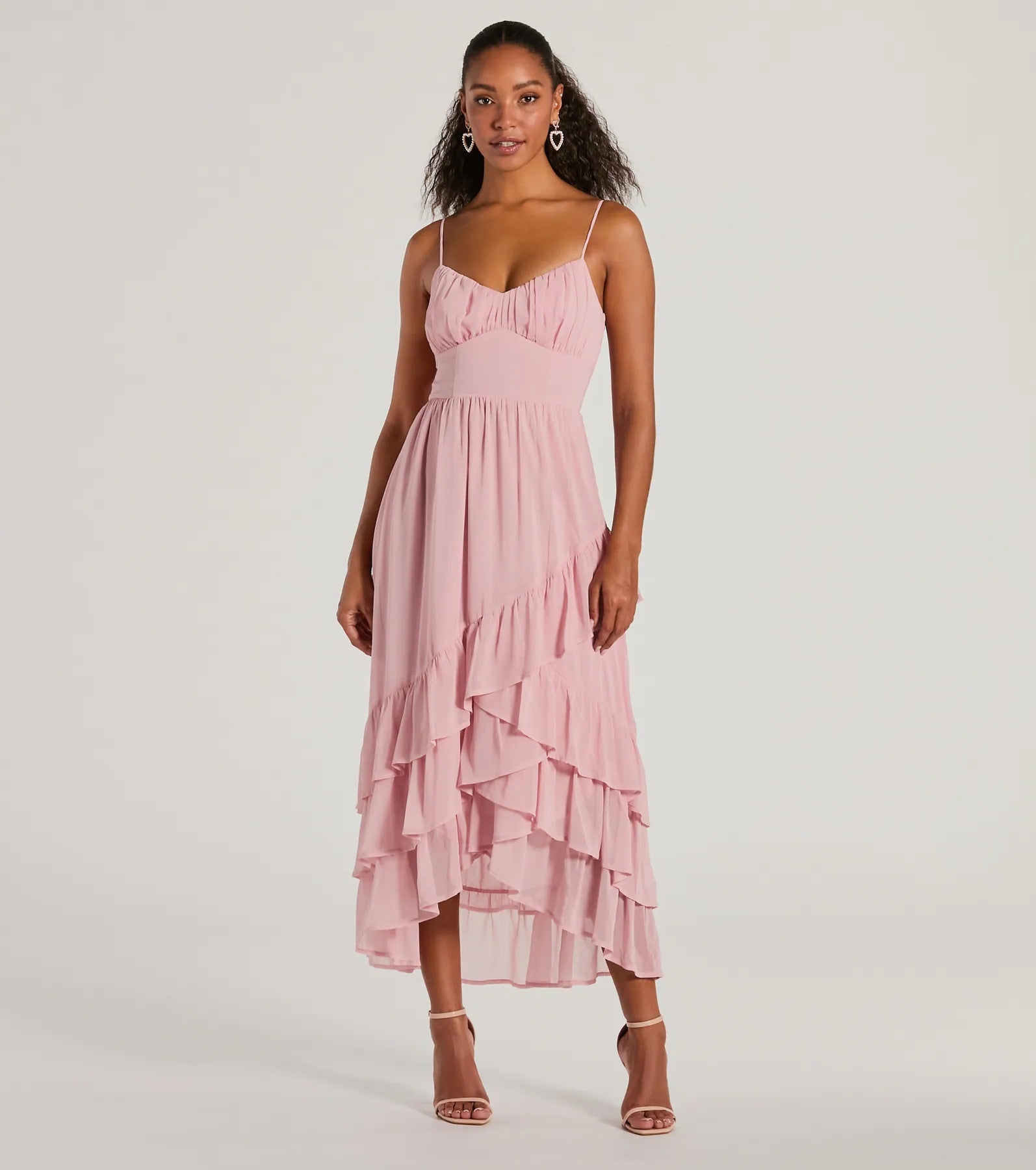 Ultimate Celebration V-Neck Chiffon Midi Dress with Romantic Ruffles