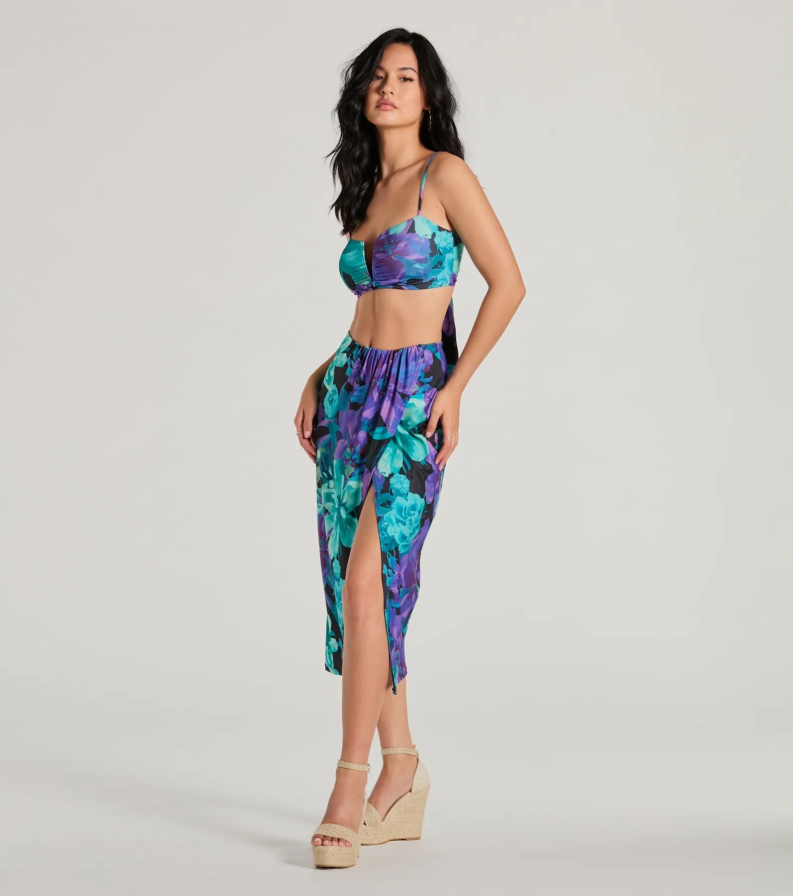 Ultimate Tropical Vacay High-Rise Slit Midi Skirt