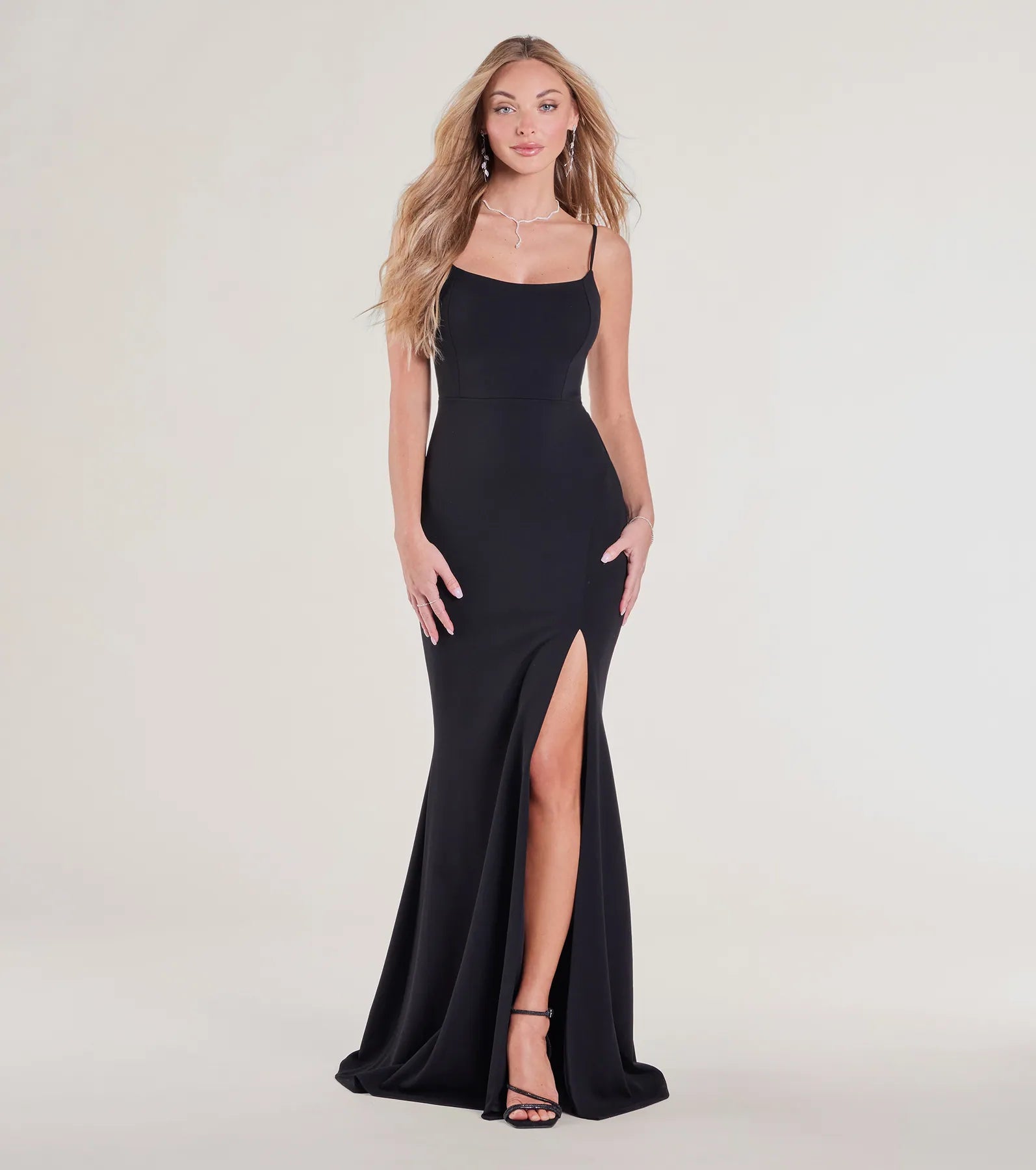 Premium Hailey Lace-Up Slit Crepe Evening Gown