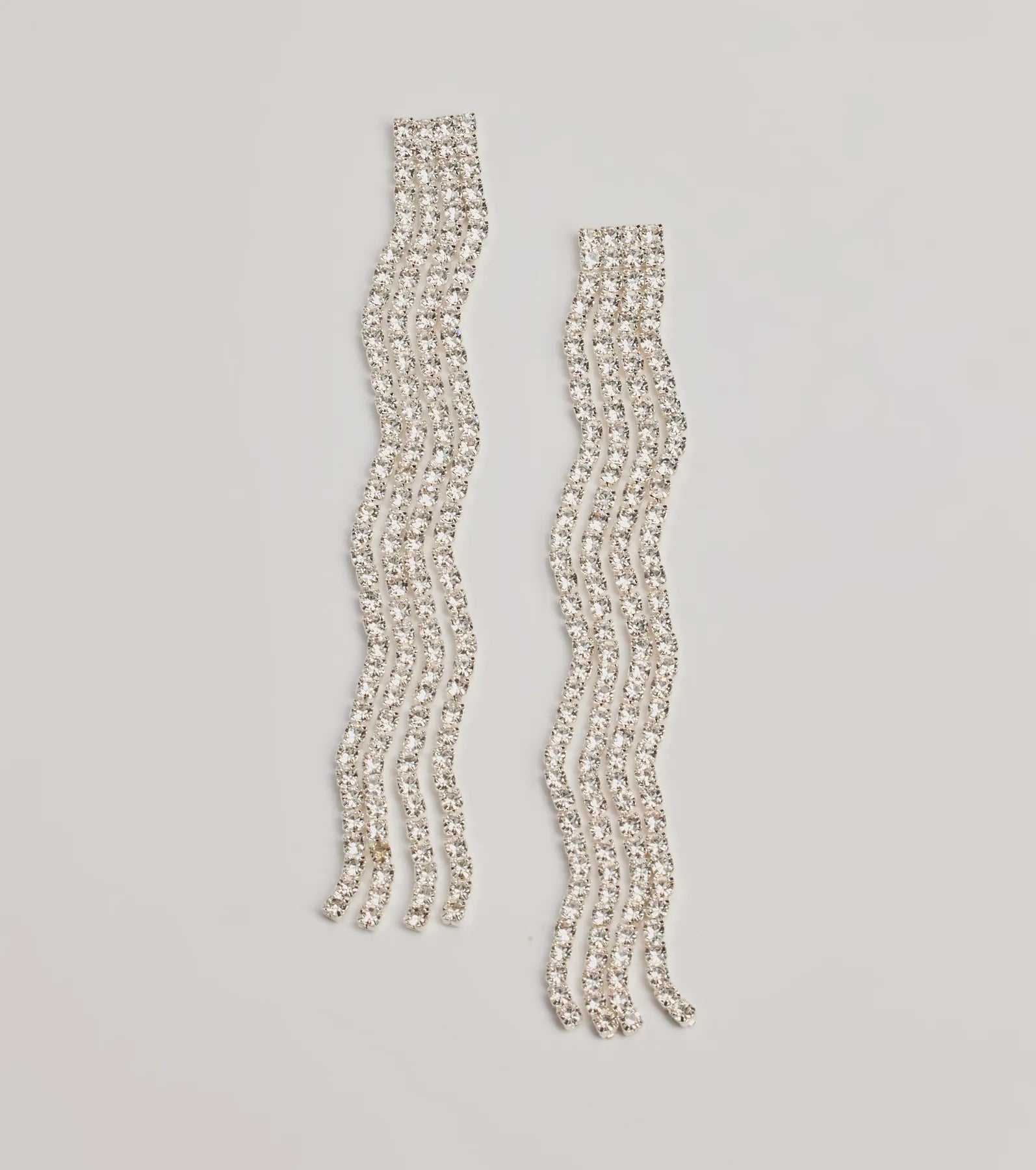 Ultimate Glam Wavy Rhinestone Fringe Earrings