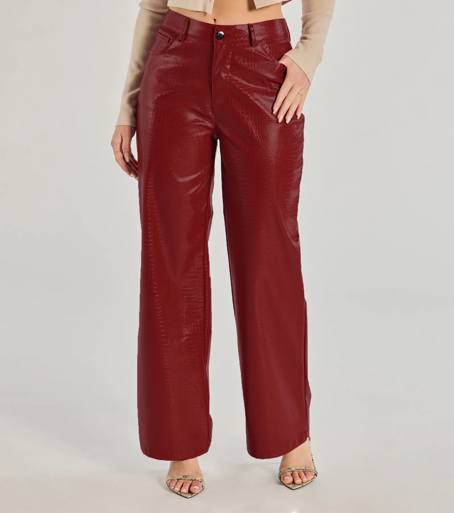 Premium Faux Leather Croc-Embossed Wide-Leg Pants - Ultimate Style Upgrade