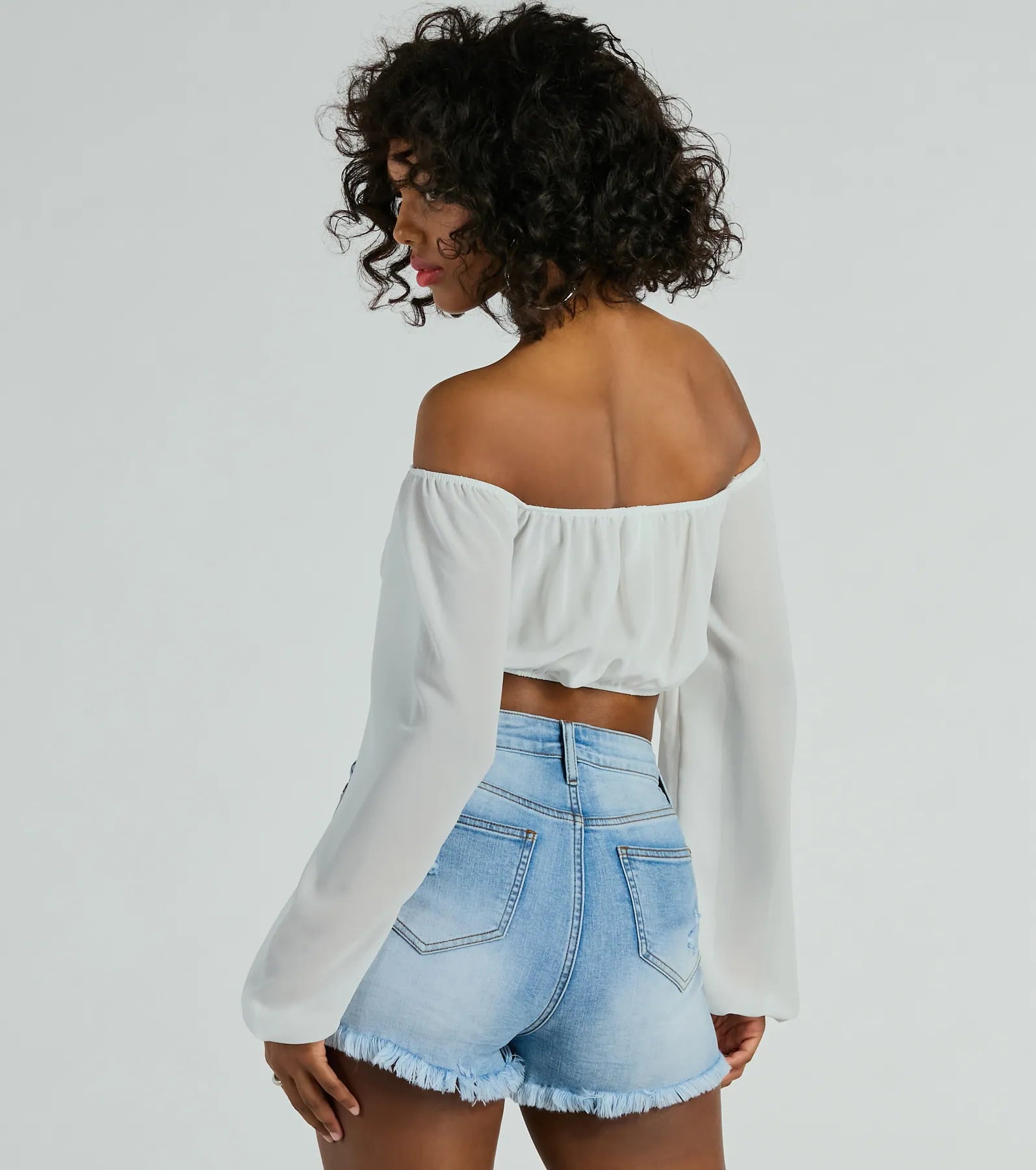 Ultimate Sheer Elegance Off-The-Shoulder Crop Blouse