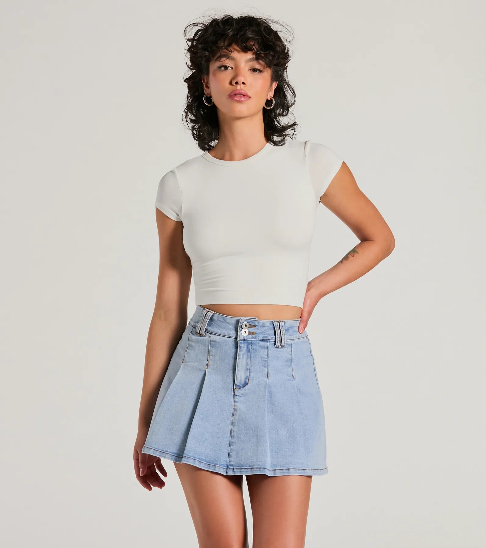 Ultimate Darling High-Rise Pleat Denim Mini Skirt - Upgrade Your Style