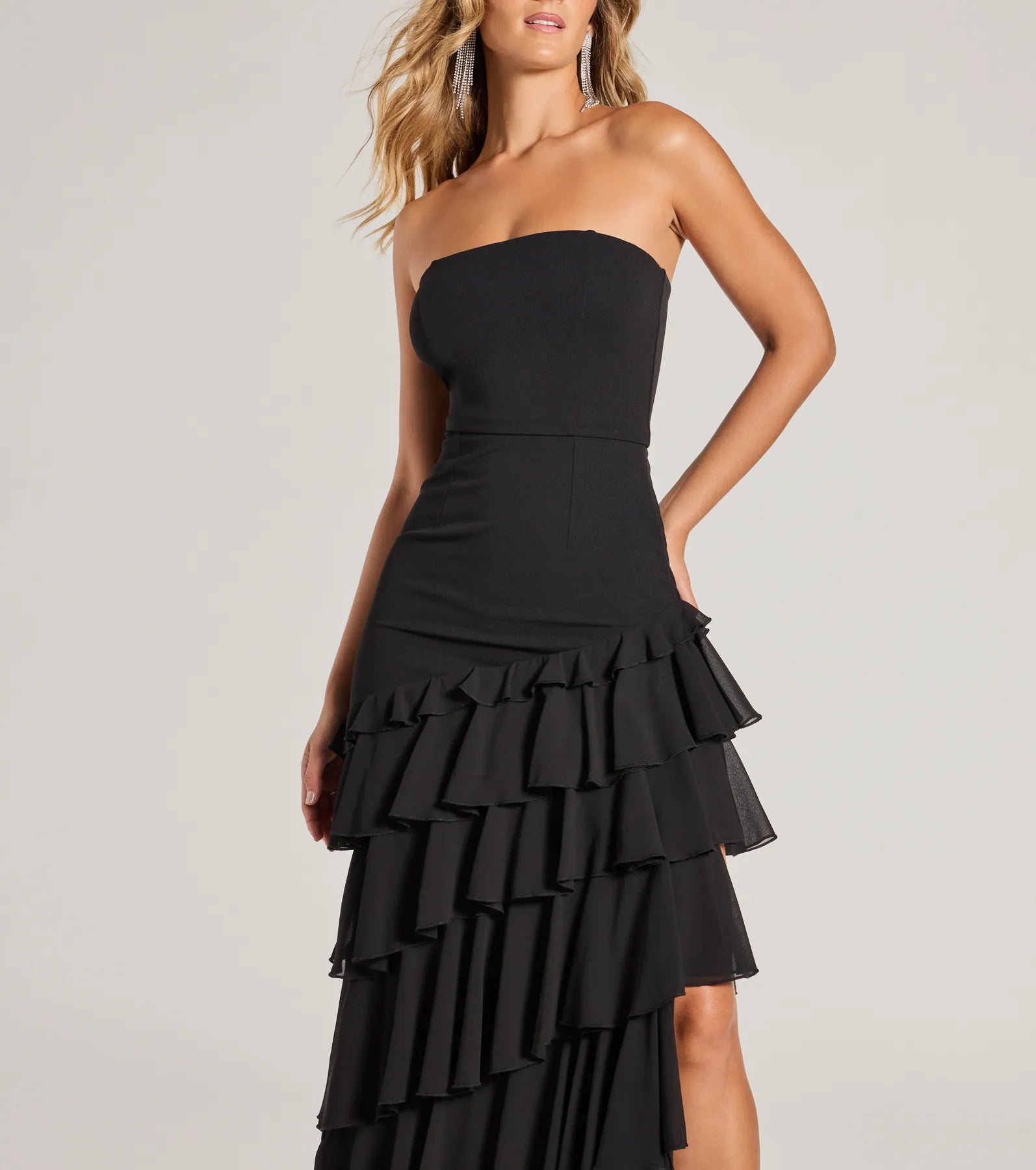 Premium Shianne Strapless Chiffon Ruffled A-Line Formal Dress - Ultimate Elegance