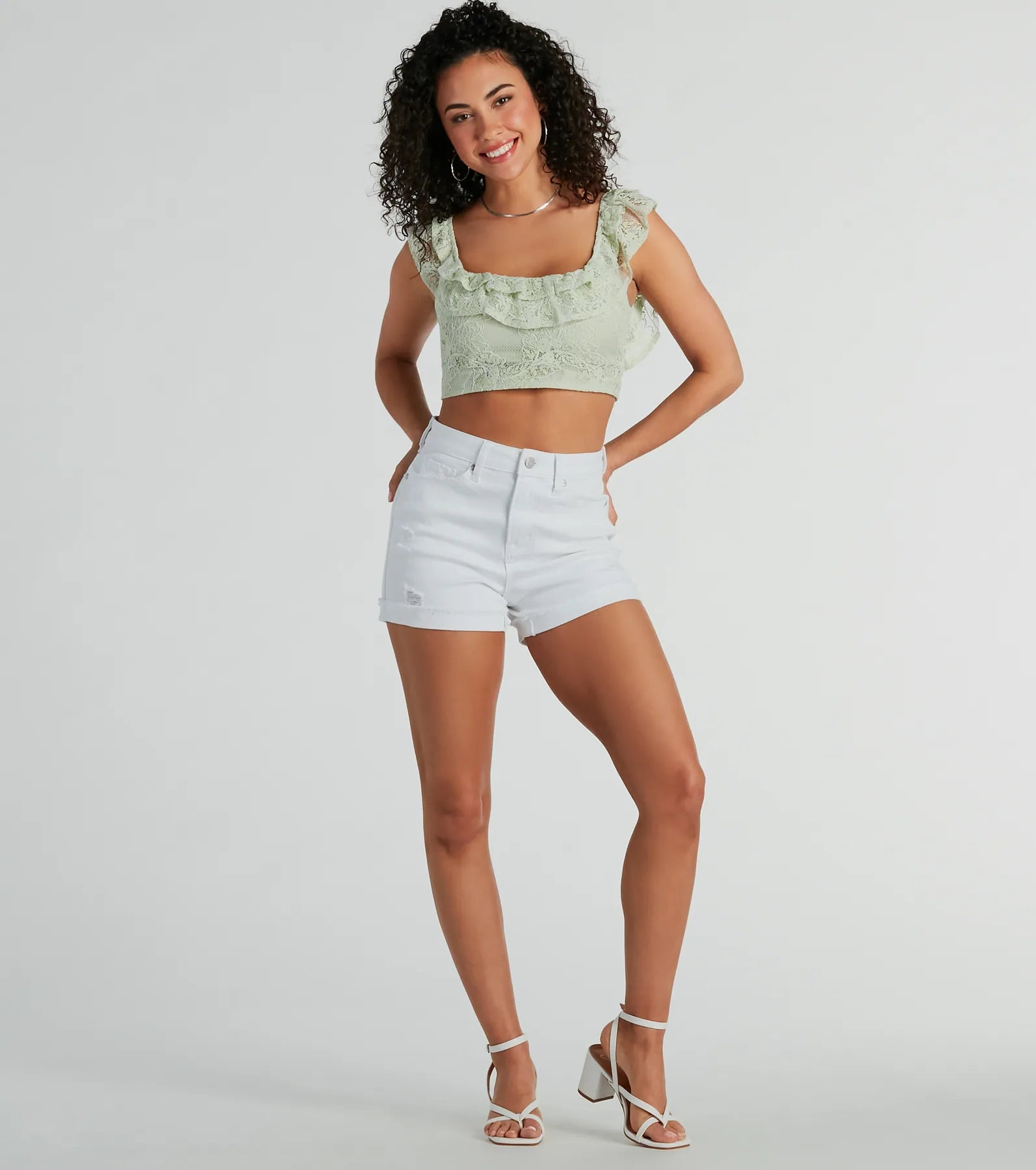 Premium Flirty Aurora Ruffle Lace Crop Top