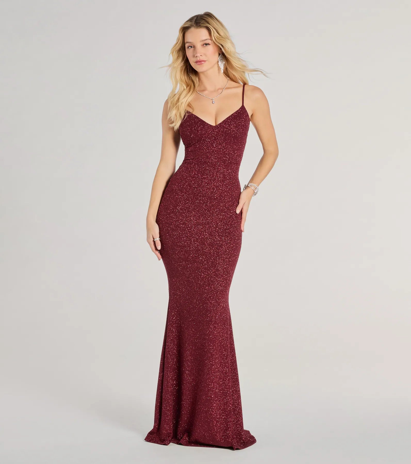 Premium Tricia Glitter Mermaid Dress - V-Neck & Open Back