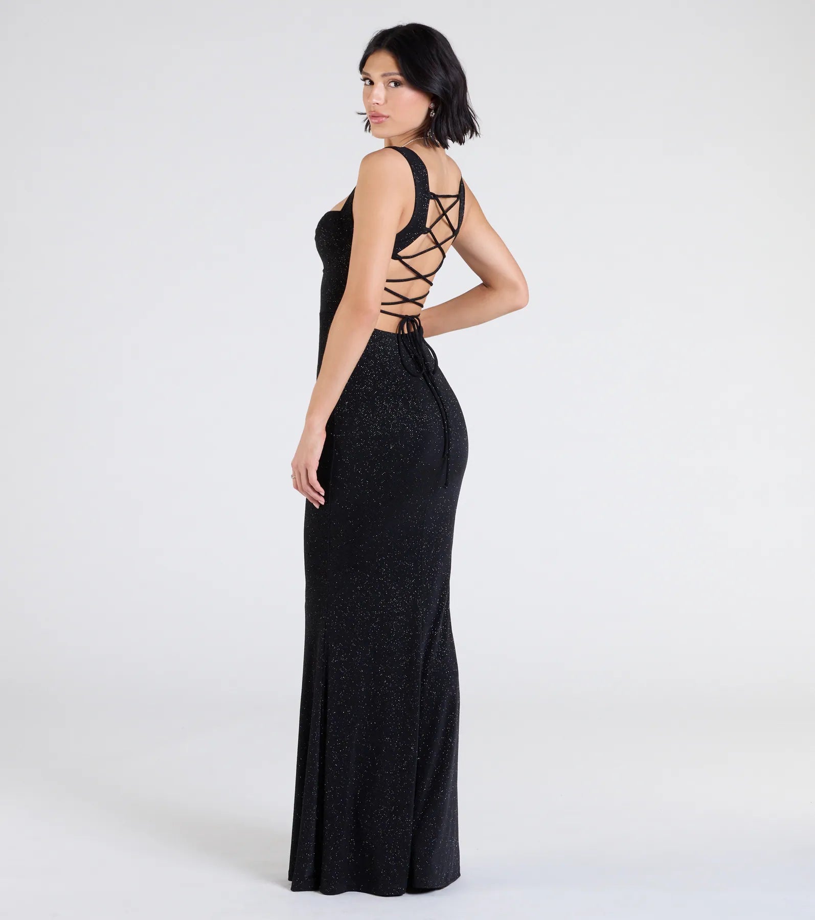 Ultimate Shelia Glitter Mermaid Gown - Lace-Up Formal Dress