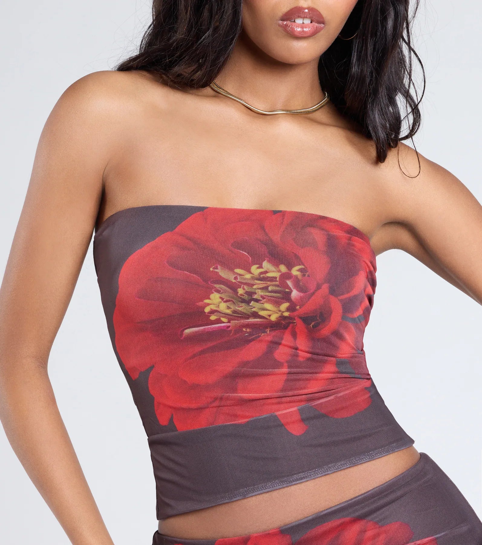 Ultimate Bold Flirt Floral Mesh Tube Top