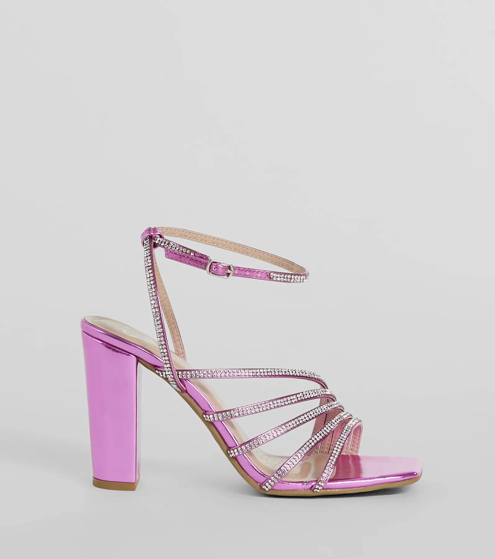 Ultimate Glam Rhinestone Strappy Metallic Heels - Party Ready