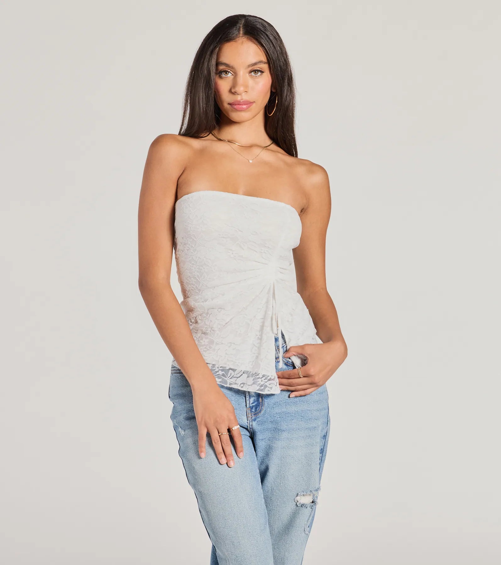 Ultimate Sheer Charm Strapless Lace Crop Top