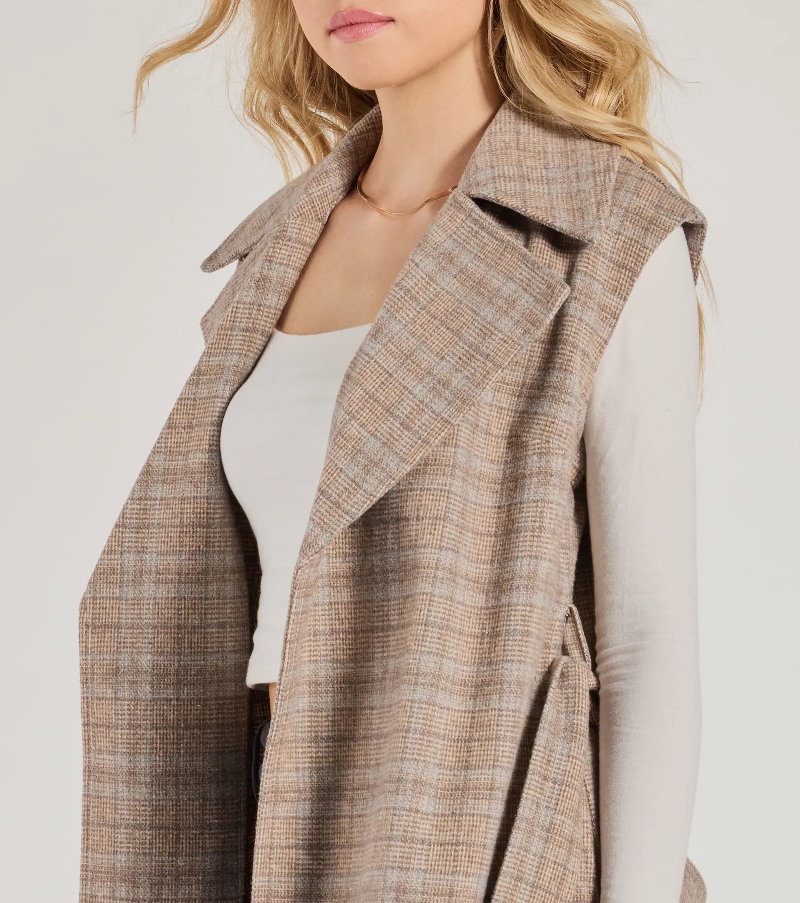 Premium Plaid Faux Wool Long Belted Vest - Ultimate Style Upgrade