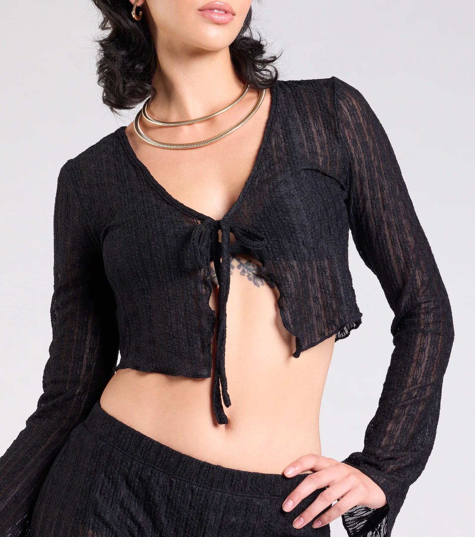 Ultimate Bohemian Sheer Lace Tie-Front Top