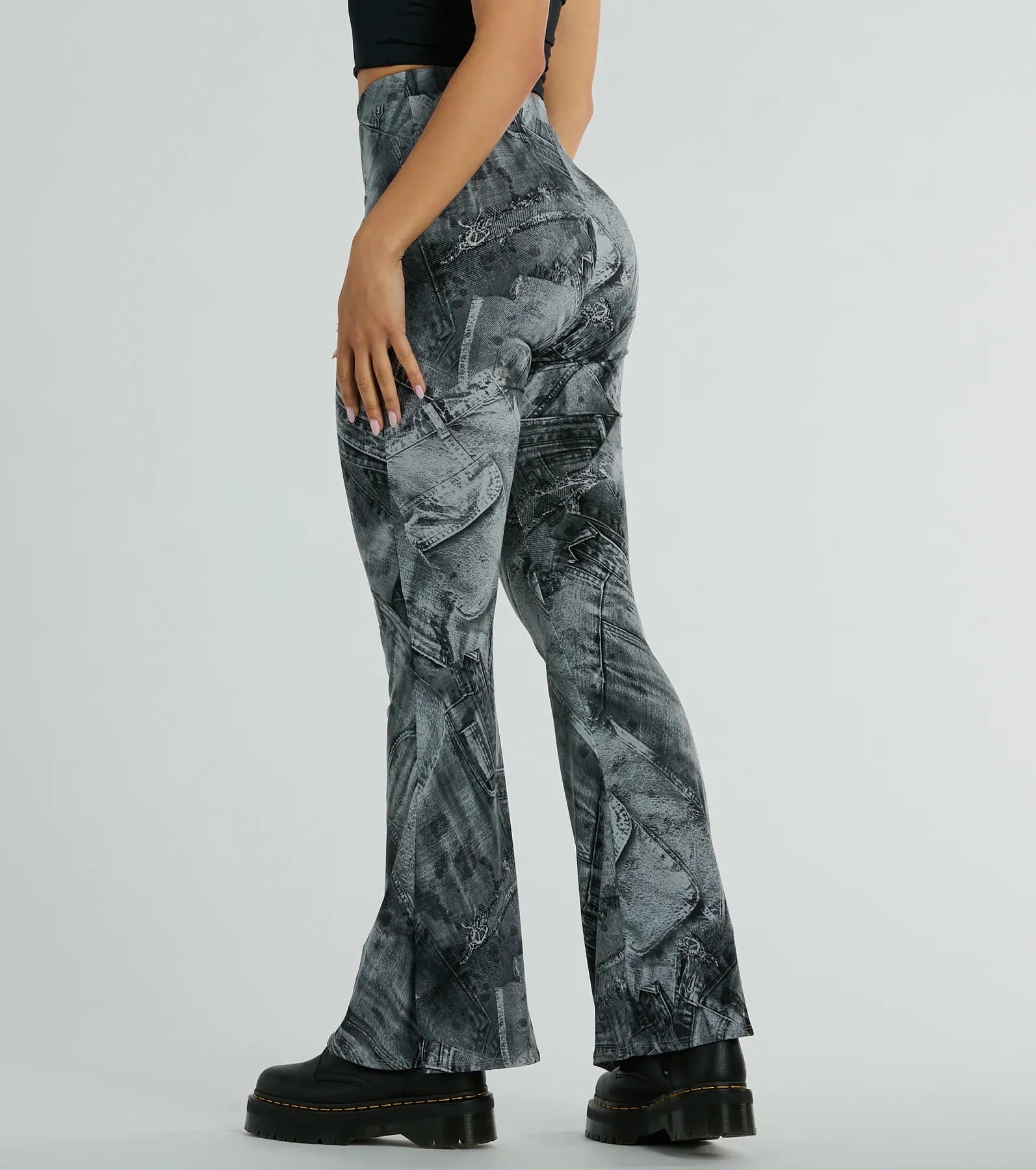 Premium High-Rise Denim Print Flare Pants - Ultimate Comfort & Style