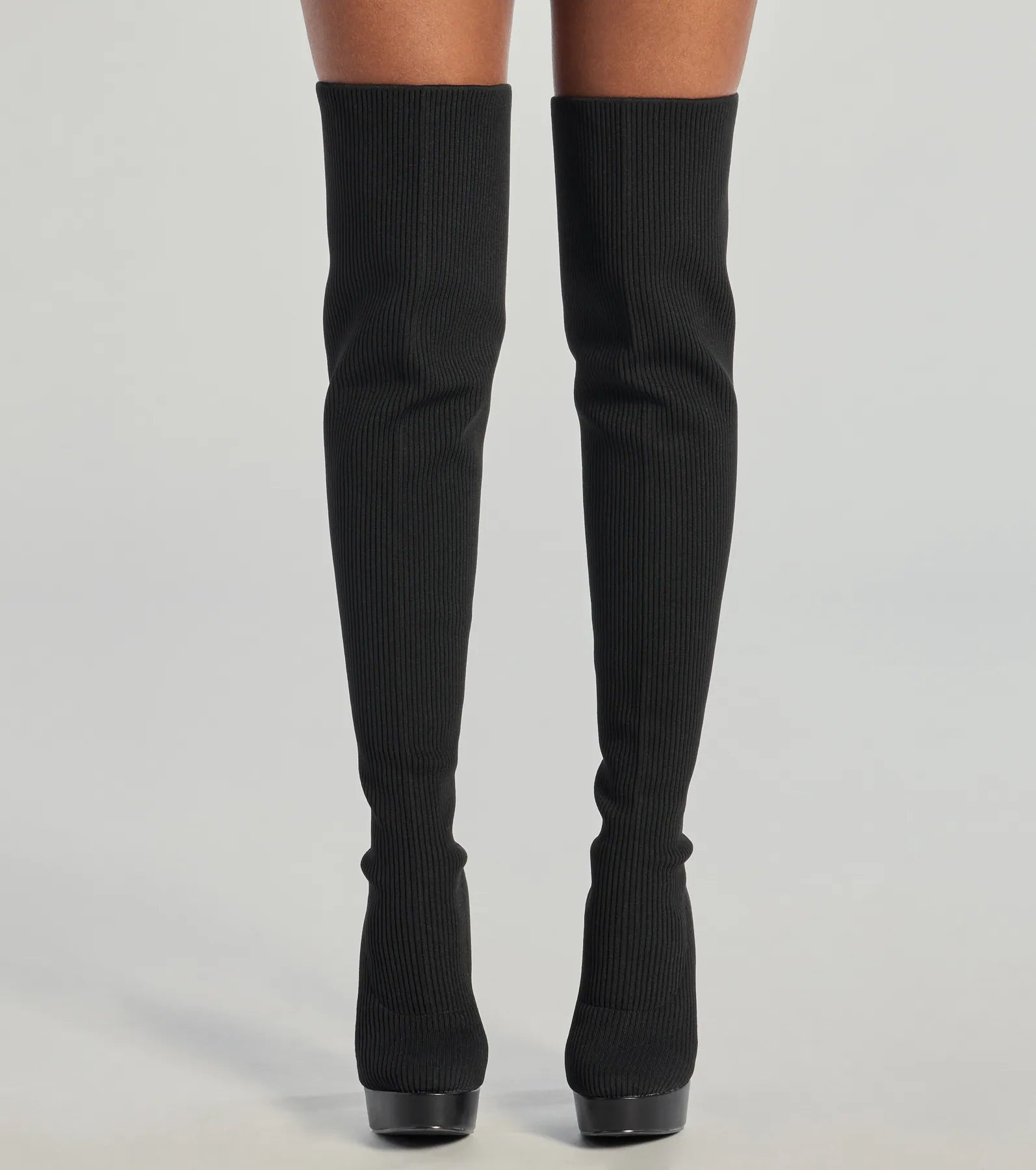 Ultimate Ribbed Knit Thigh-High Platform Boots - Slay in Style