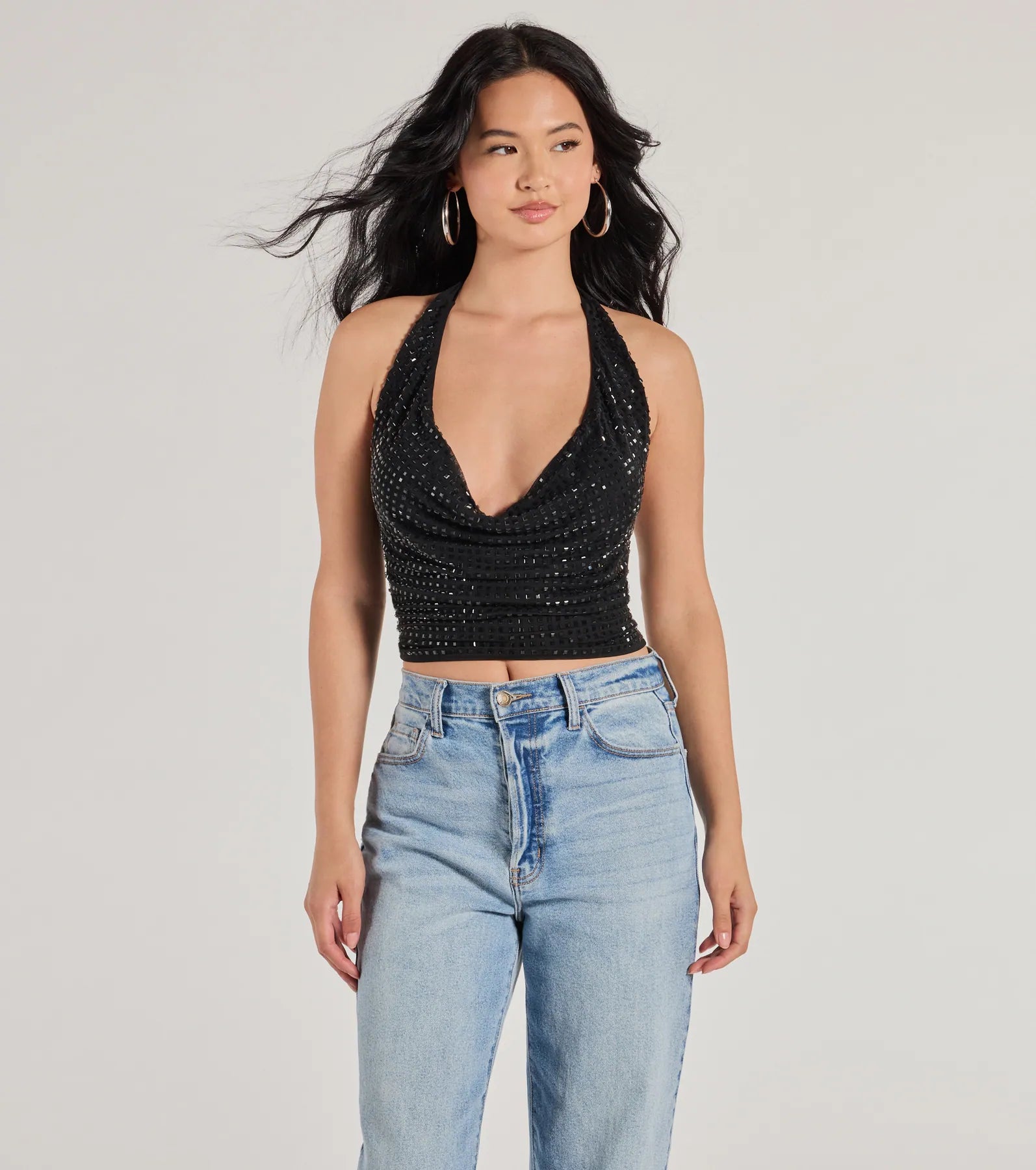 Ultimate Glam Rhinestone Halter Crop Top