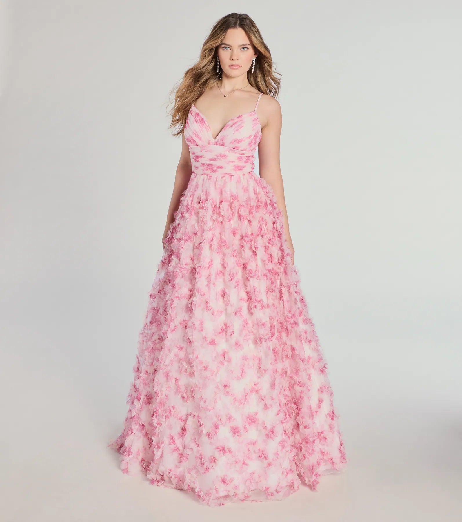 Caitlyn Ultimate Lace-Up Rose Floral A-Line Evening Gown