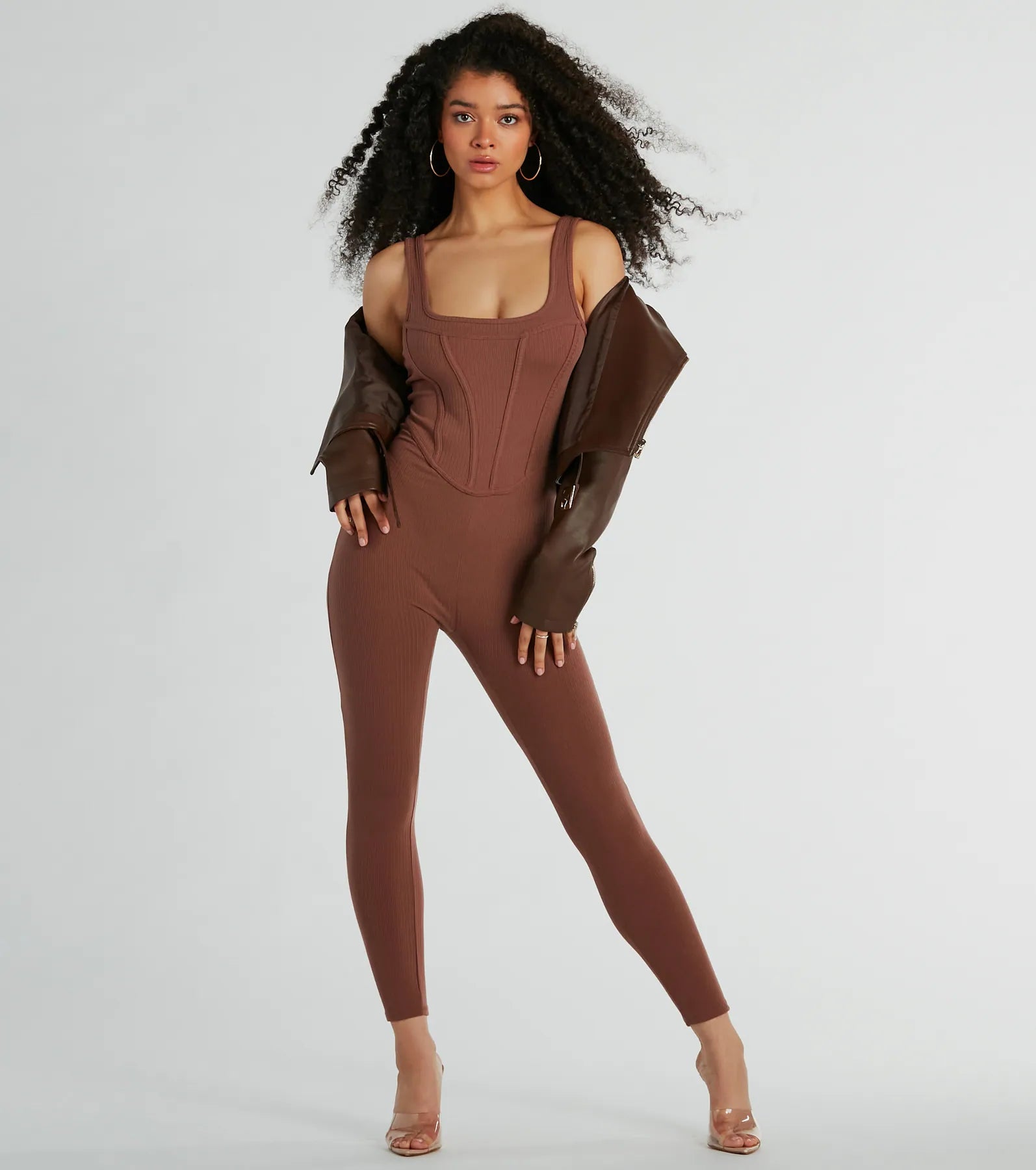 Ultimate Chill Vibes Ribbed Knit Corset Catsuit