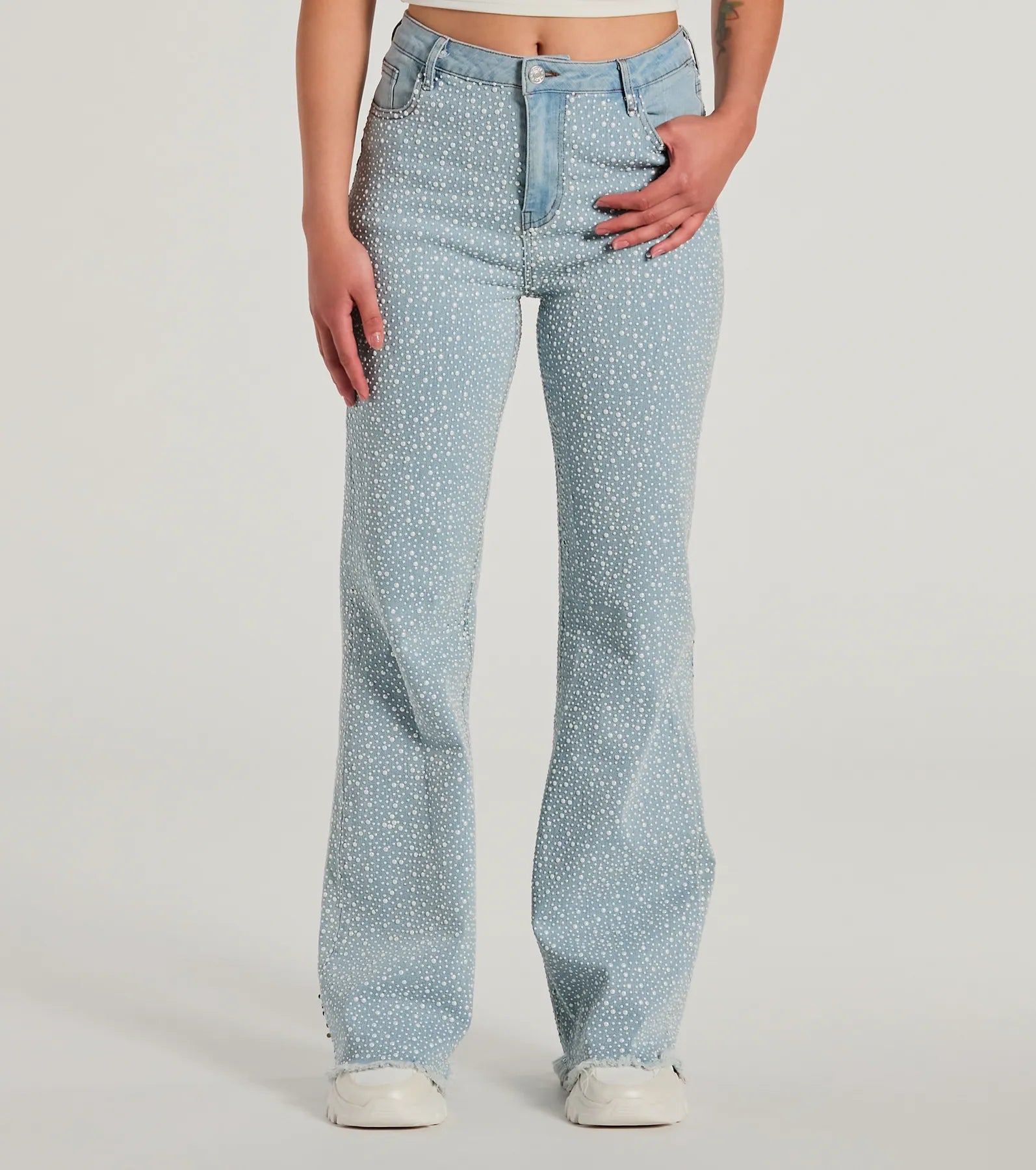 Ultimate Beaming Perfection Faux Pearl Bootcut Jeans