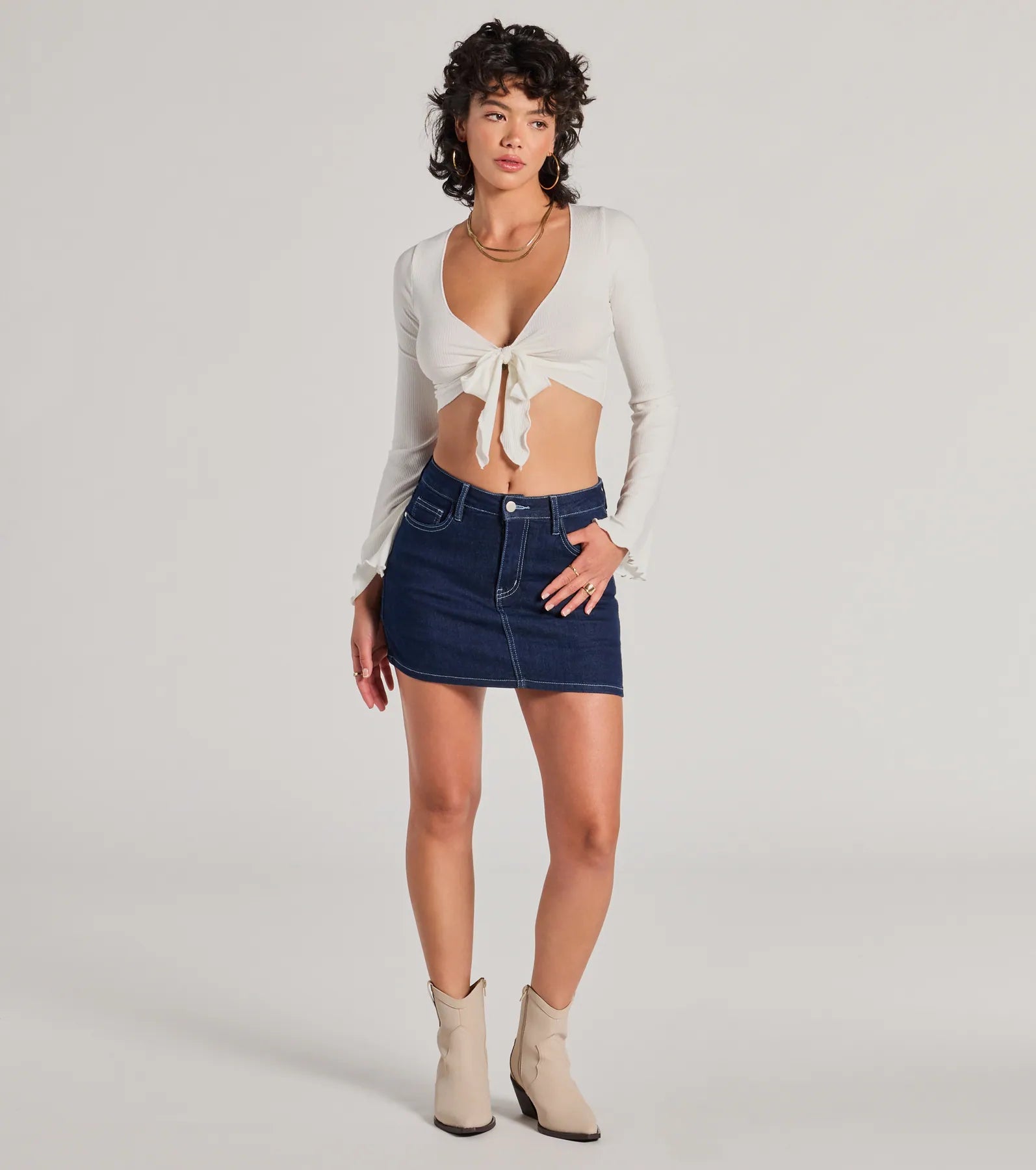 Ultimate Style Long Sleeve Tie-Front Crop Top