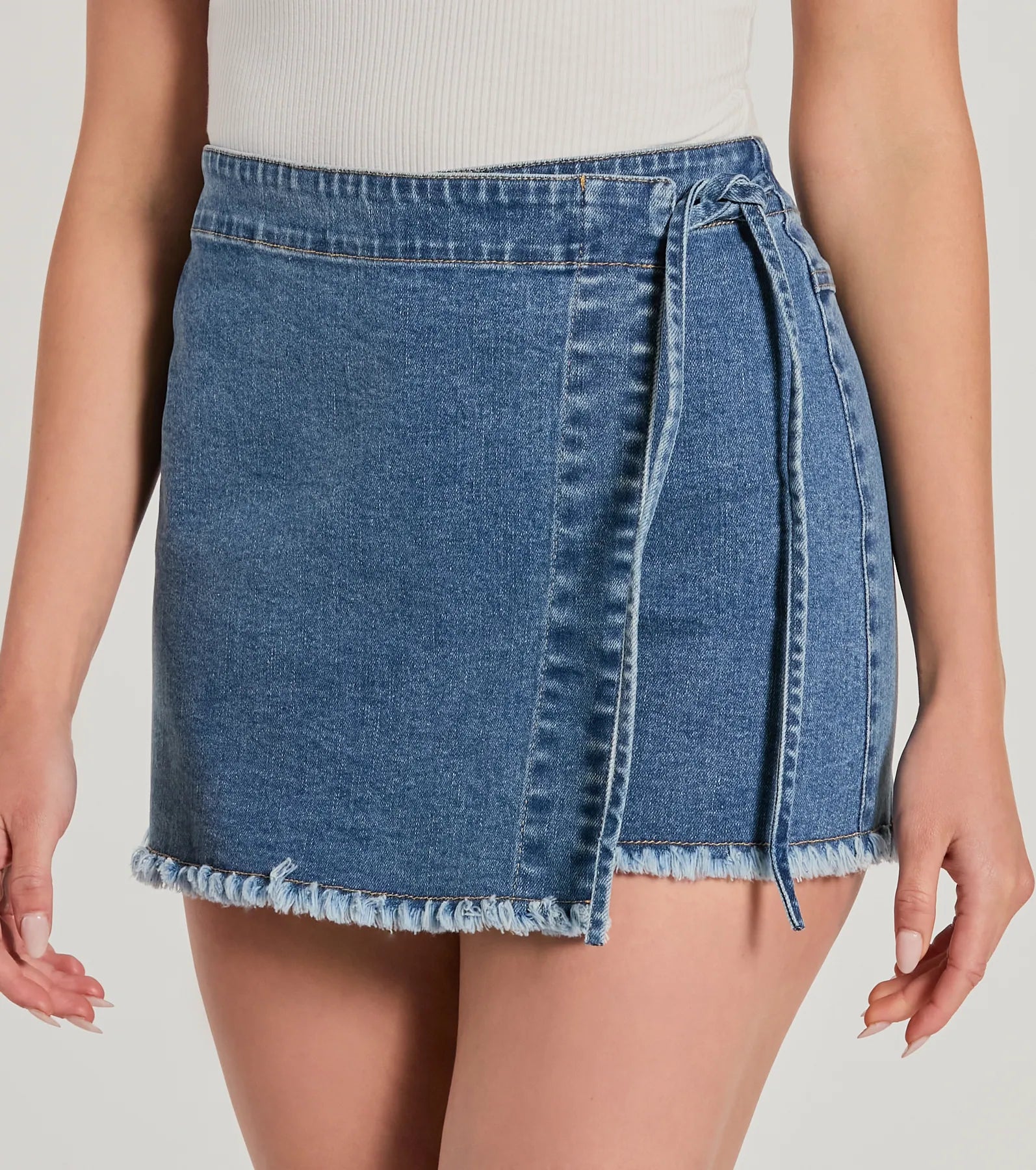 Ultimate Stylish Side-Tie Wrap Denim Skort - Premium Summer Essential