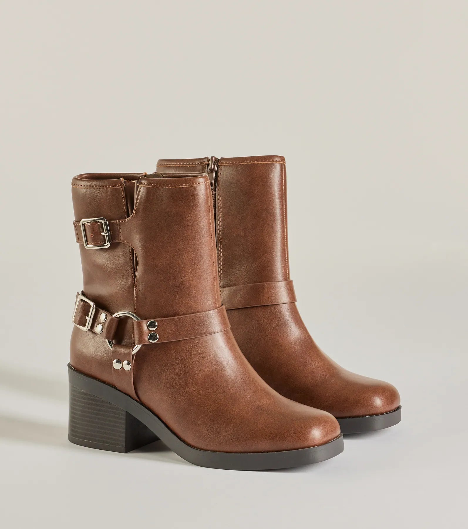 Ultimate Moto Chic Buckled Faux Leather Ankle Booties