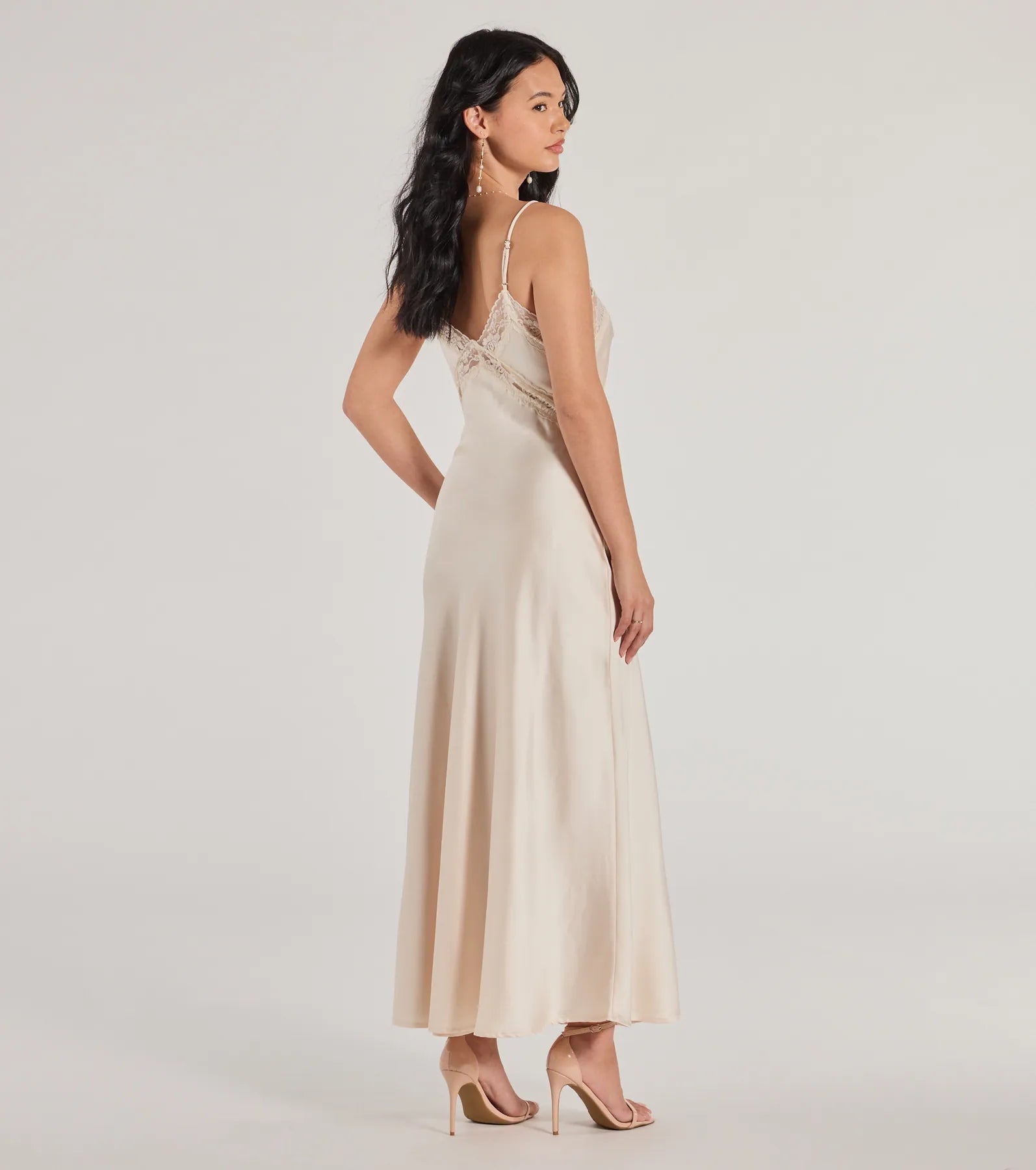 Premium Ethereal Beauty Satin & Lace Maxi Dress