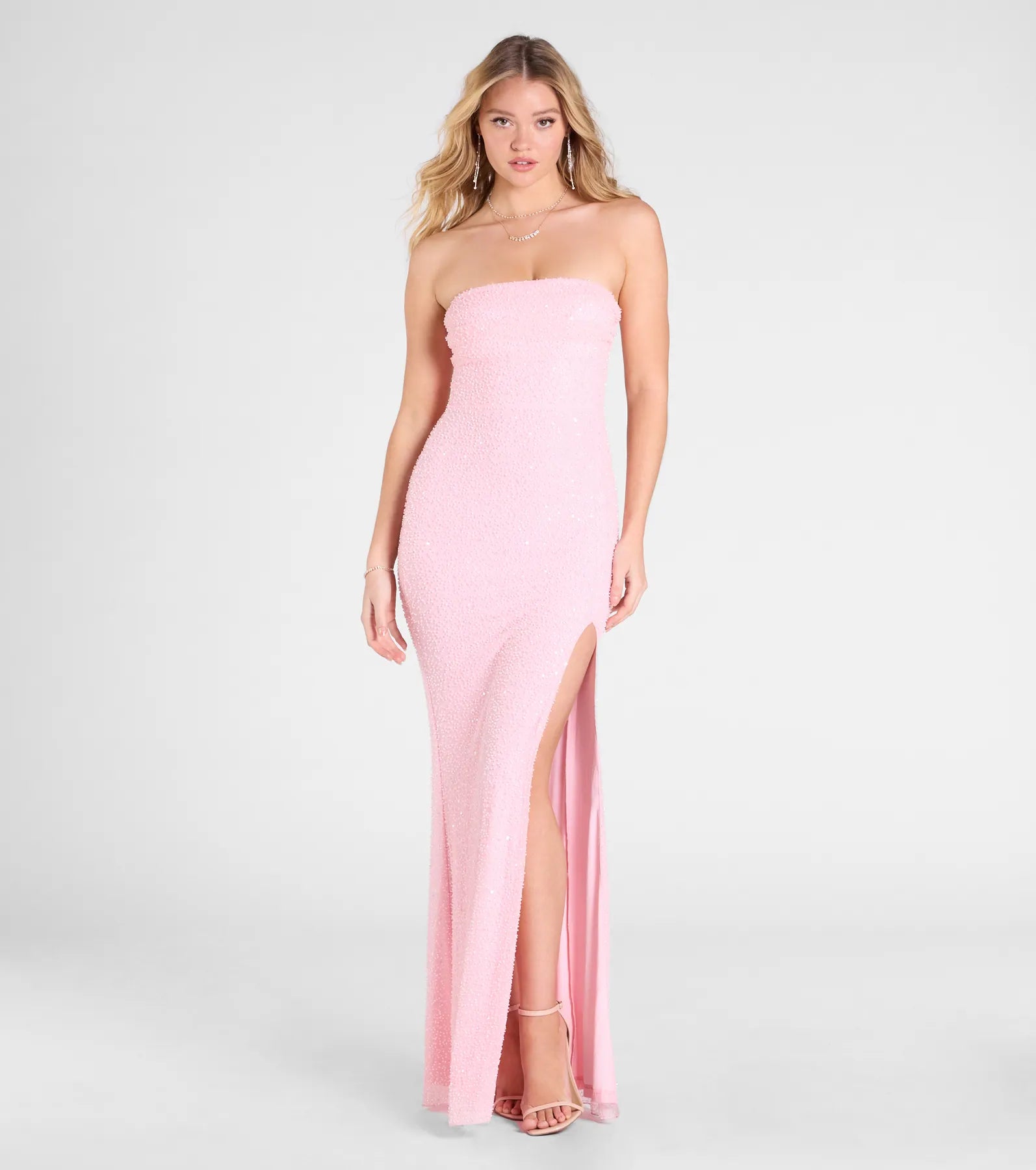 Premium Cindy Beaded Strapless Column Gown for Formal Events