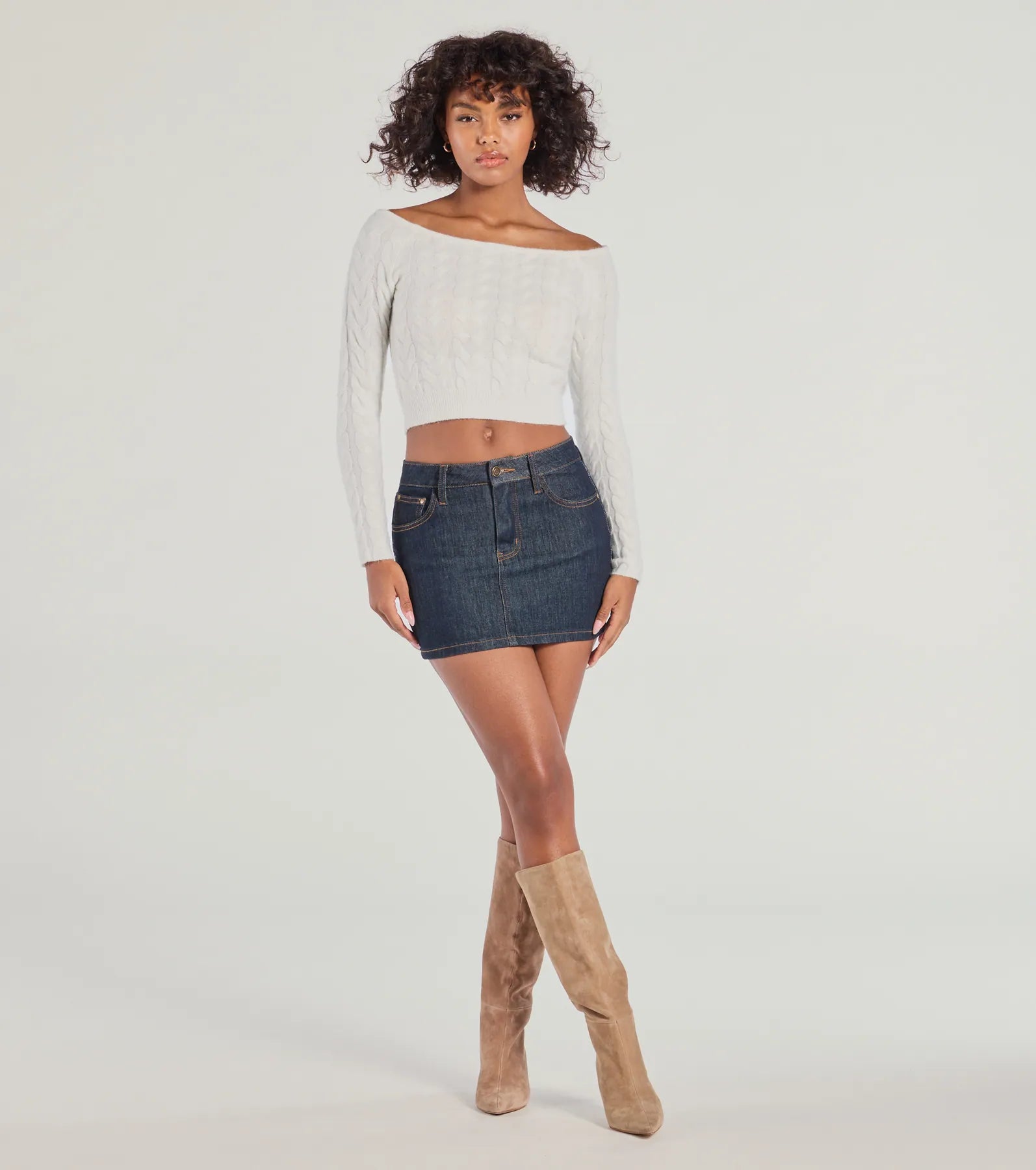 Ultimate Cozy Cutie Off-The-Shoulder Cable Knit Top