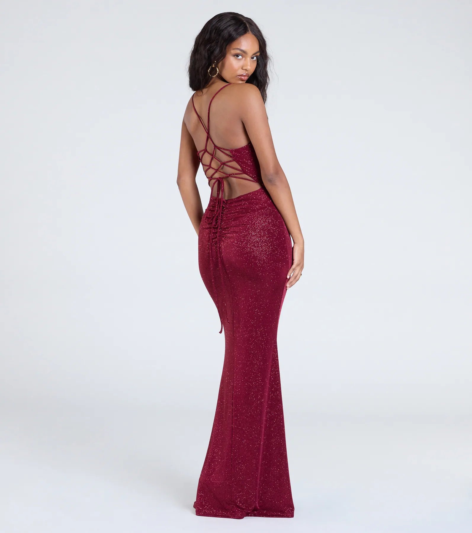 Premium Joan Lace-Up Glitter Mermaid Evening Gown