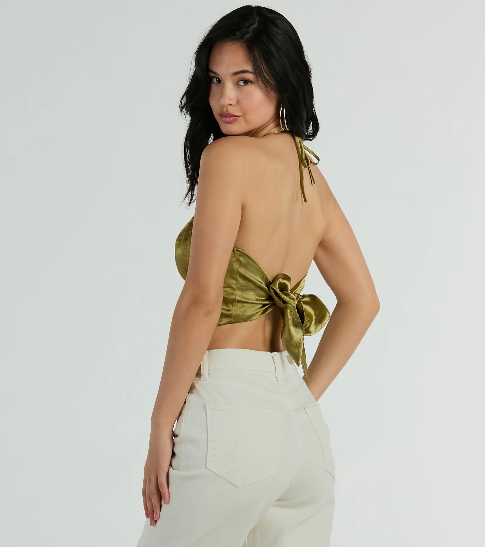 Ultimate Romantic Floral Satin Halter Top with Tie-Back