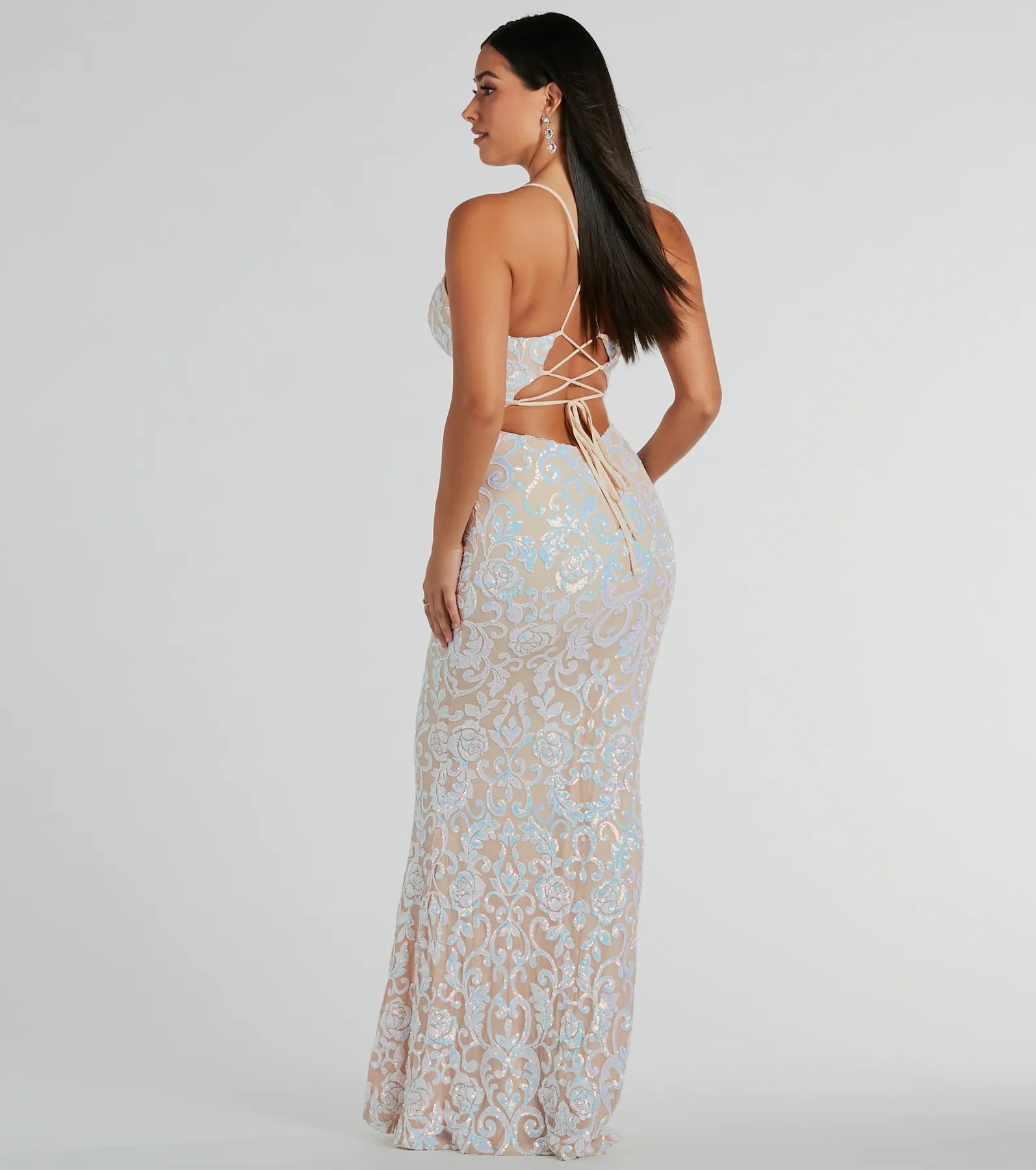 Cynthia Premium Lace-Up Mermaid Sequin Gown