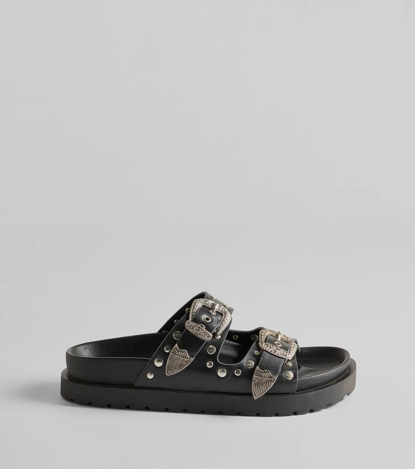 Premium Western Buckle Faux Leather Slide Sandals - Ultimate Comfort & Style