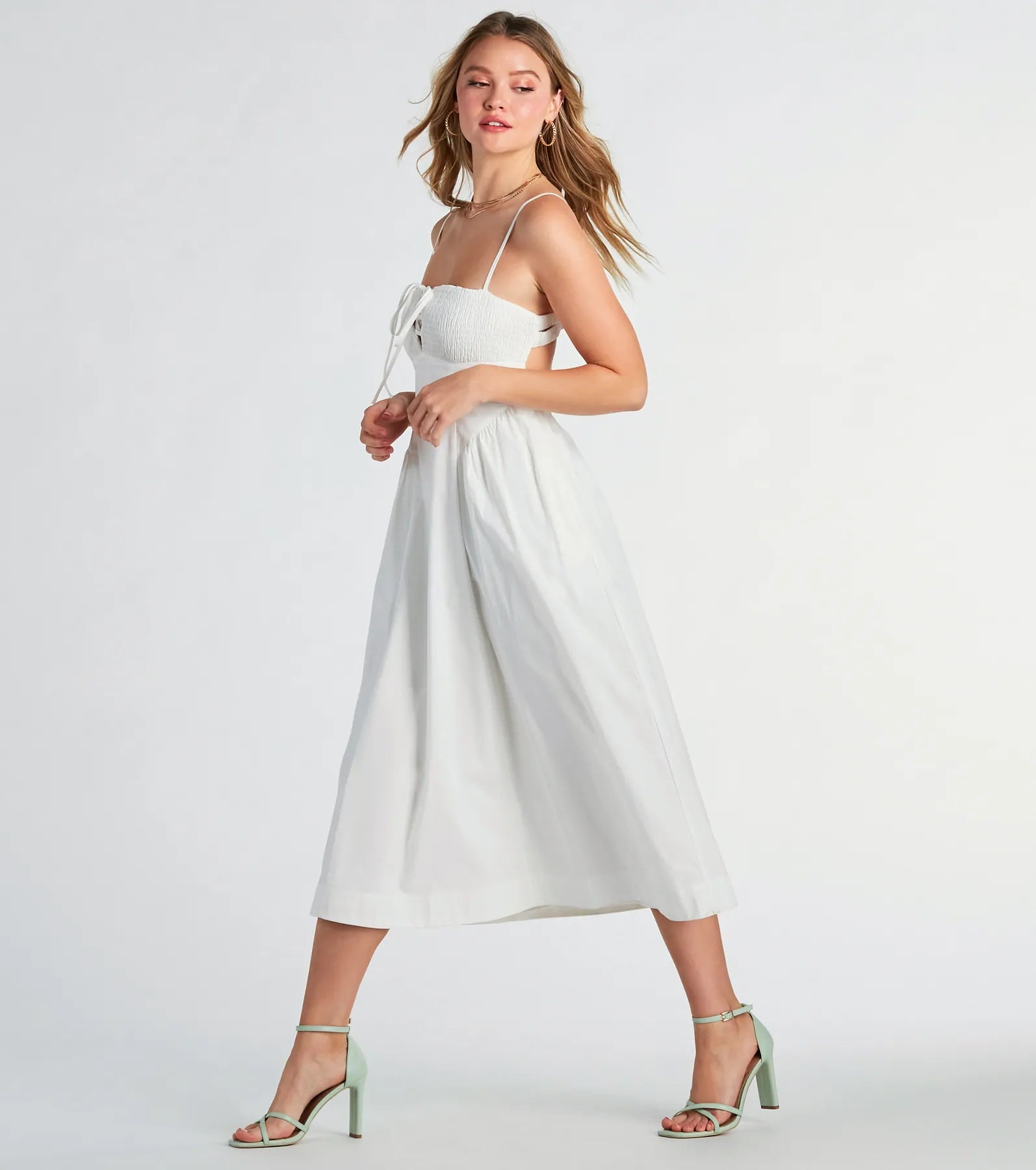 Elegant Sweetheart Cutout Midi Dress - Perfect for Bridal & Brunch