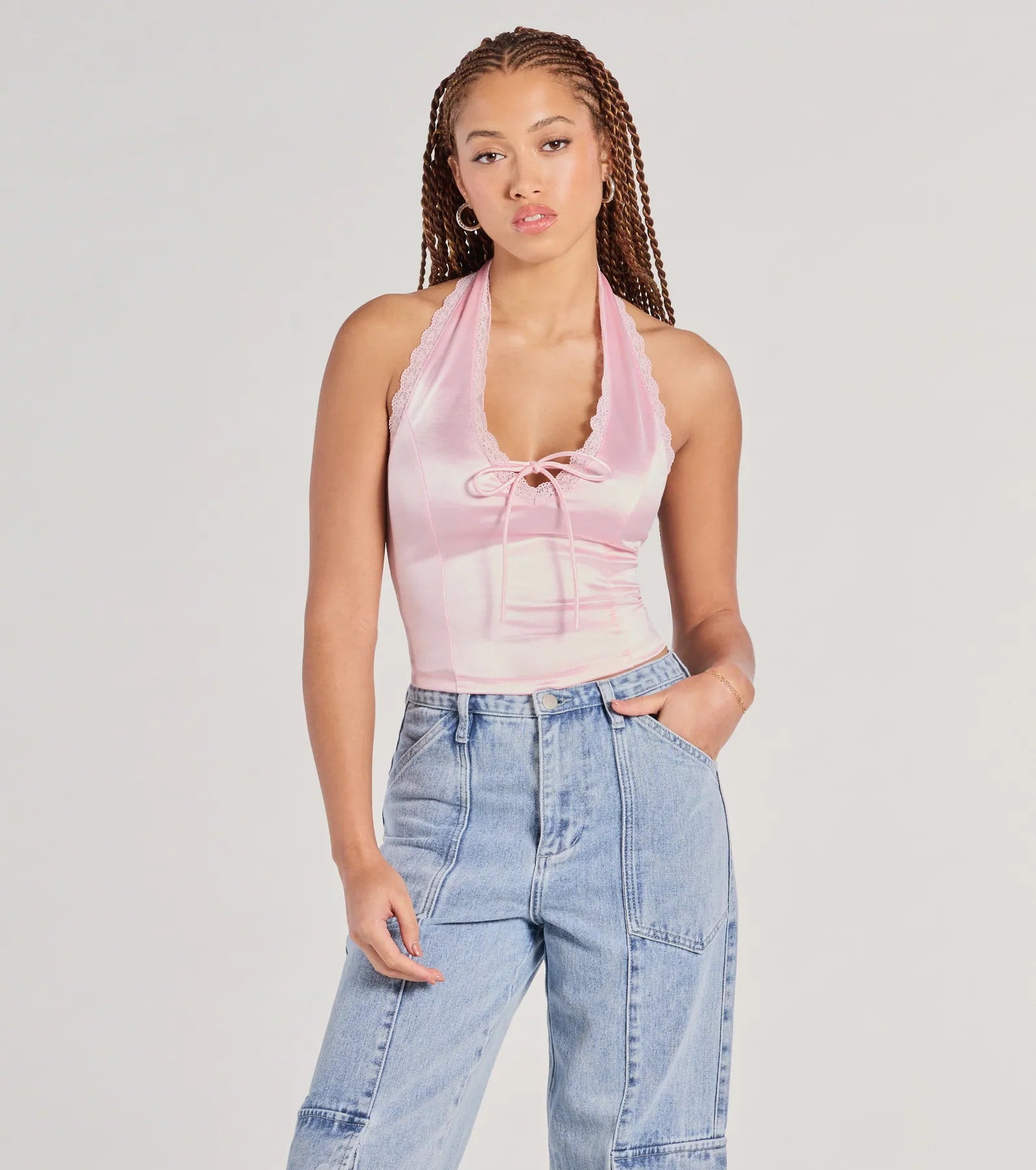 Premium Lace Halter Satin Crop Top - Ultimate Style Upgrade