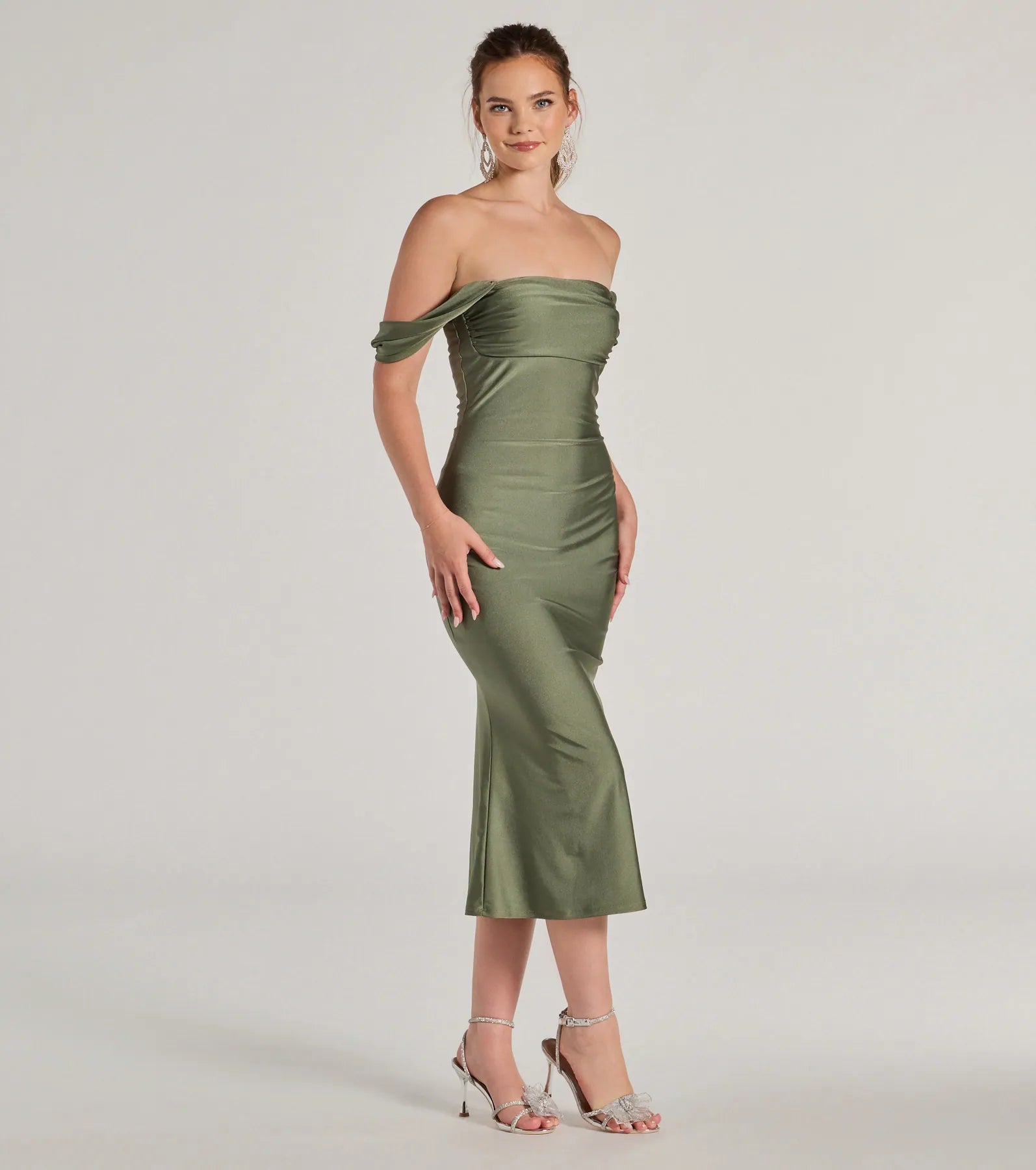 Ultimate Off-The-Shoulder Flared Midi Dress - Premium Elegance