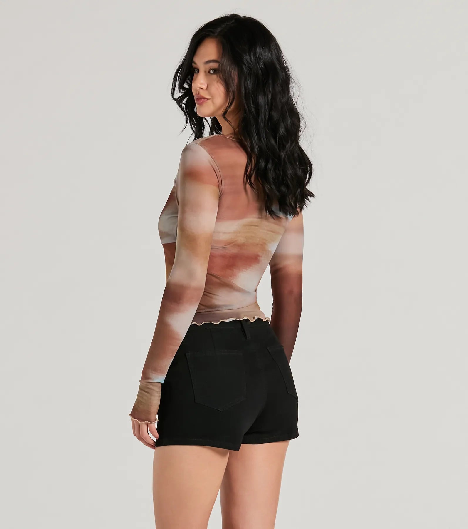 Ultimate Dreamy Watercolor Mesh Tie-Front Top